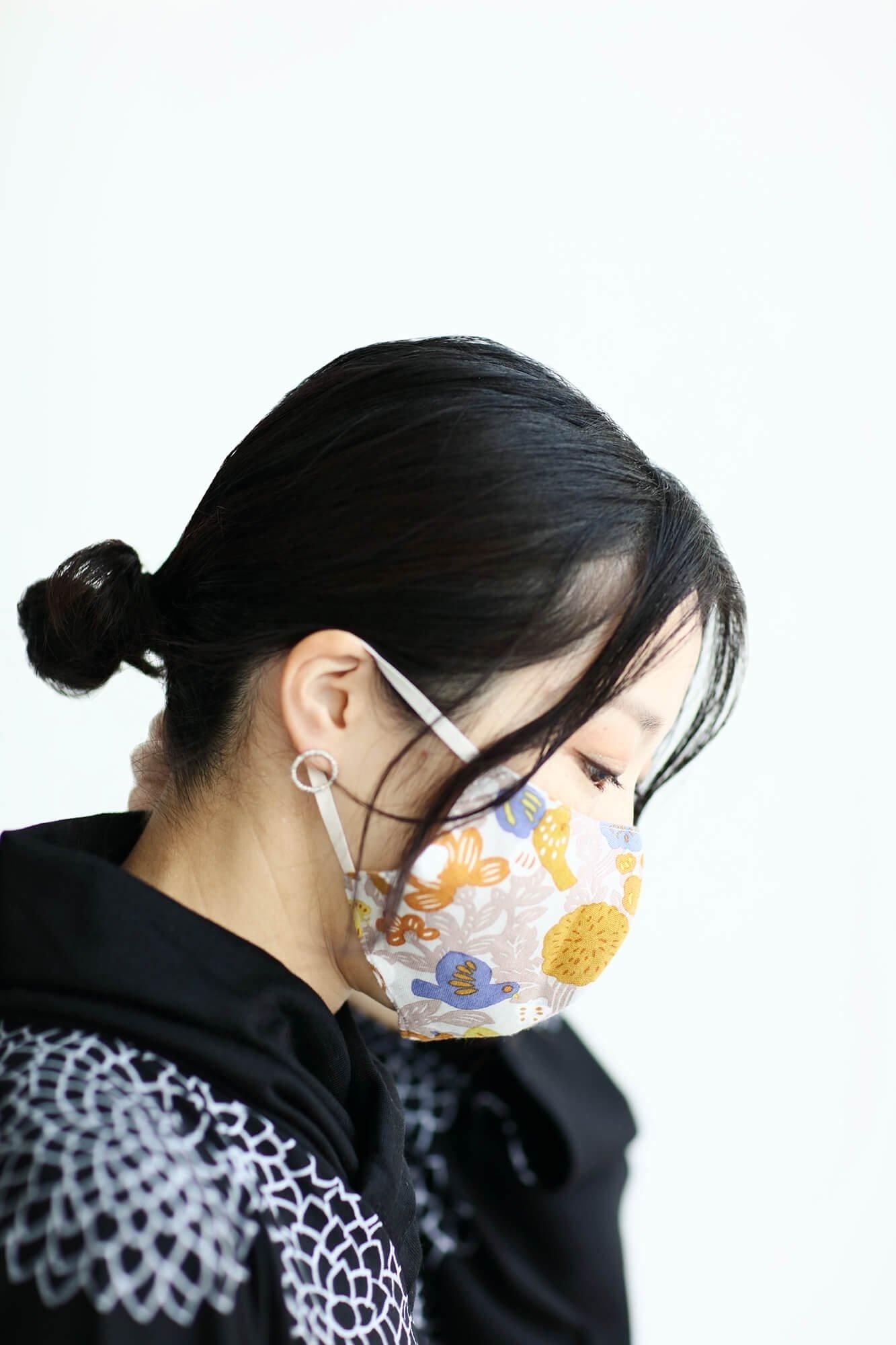 ◎【30%OFF】高島平織×高島縮棉 圖案紋樣布口罩/鳥