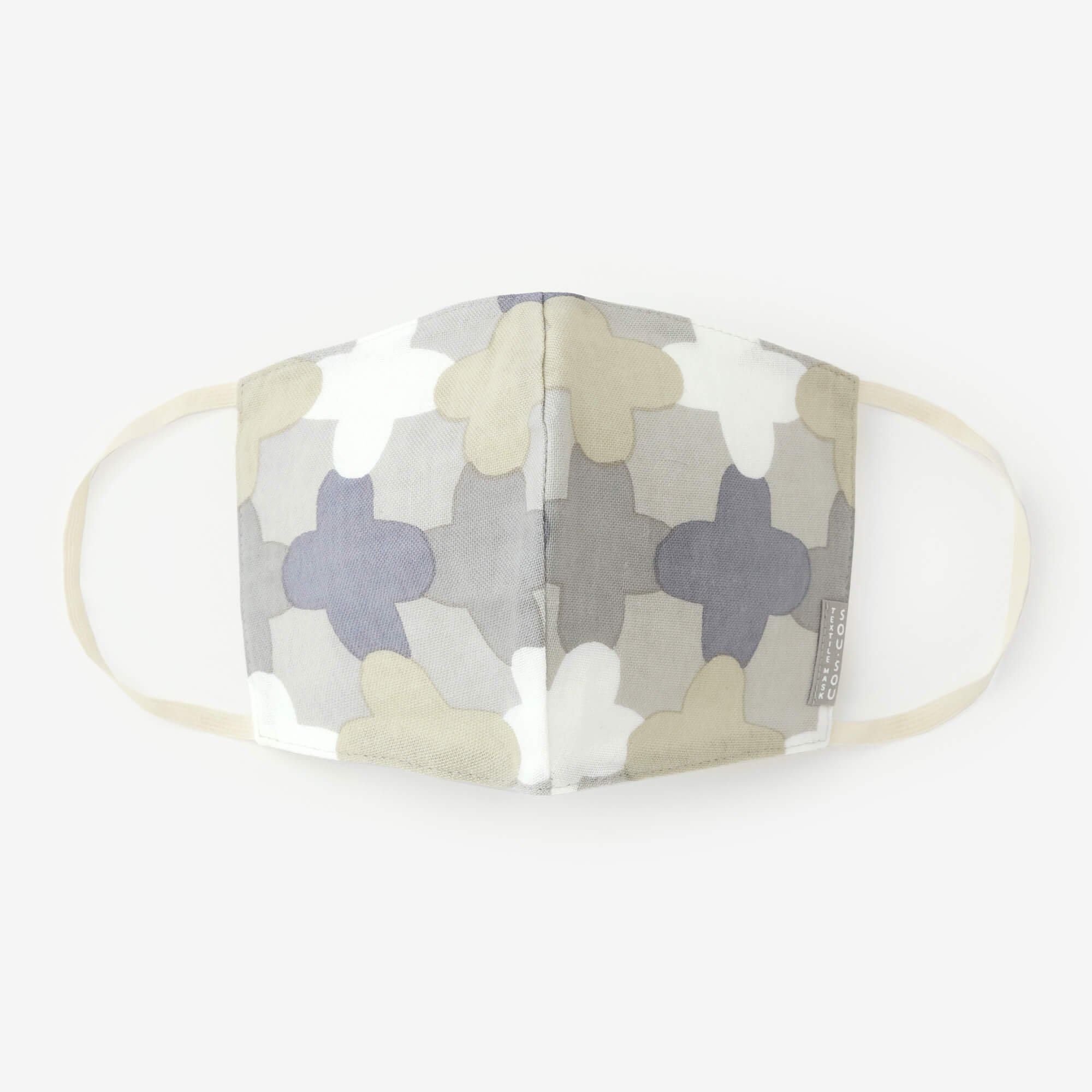 ◎【30%OFF】高島平織×高島縮棉 圖案紋樣布口罩/白茶色 繩梯子