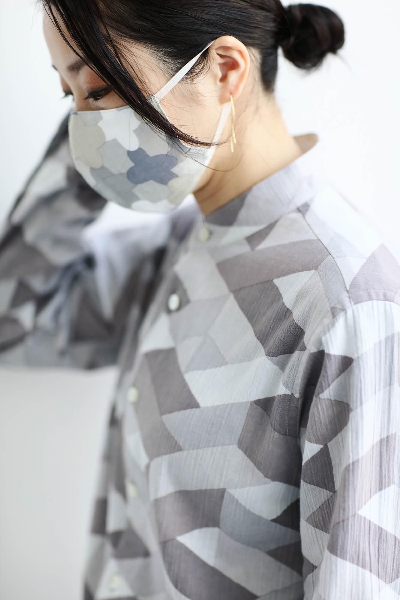 ◎【30%OFF】高島平織×高島縮棉 圖案紋樣布口罩/白茶色 繩梯子