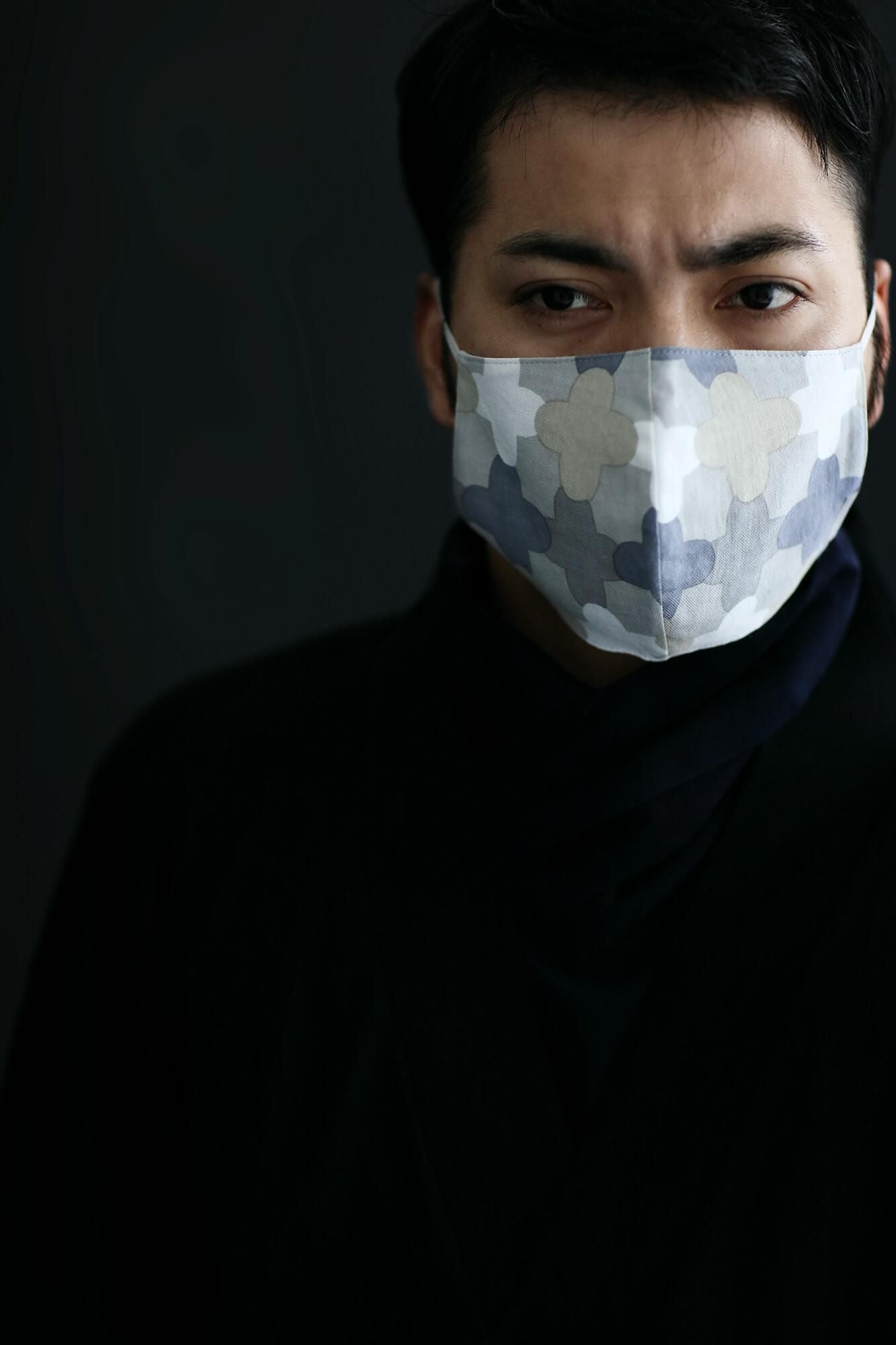 ◎【30%OFF】高島平織×高島縮棉 圖案紋樣布口罩/白茶色 繩梯子