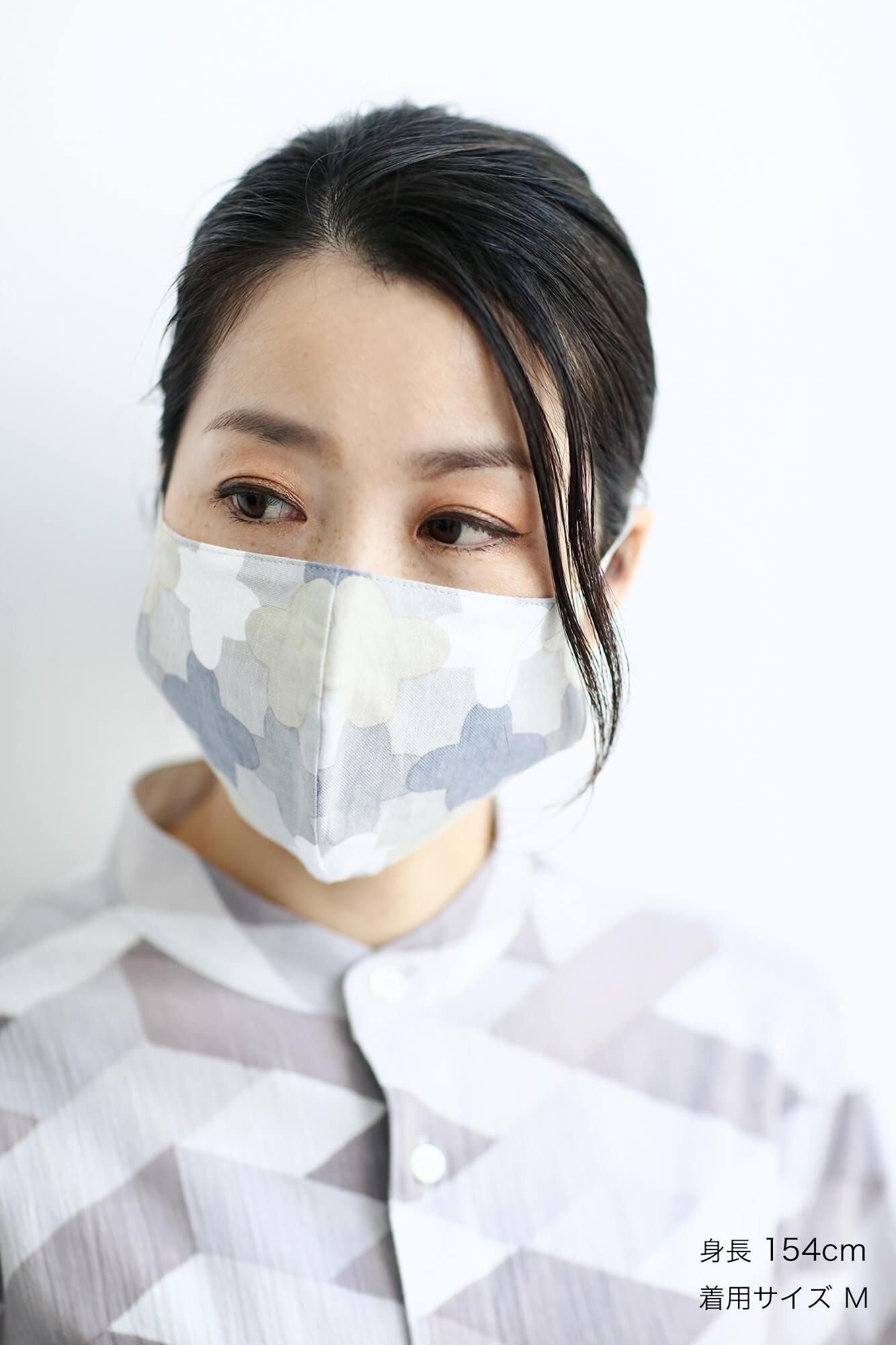 ◎【30%OFF】高島平織×高島縮棉 圖案紋樣布口罩/白茶色 繩梯子