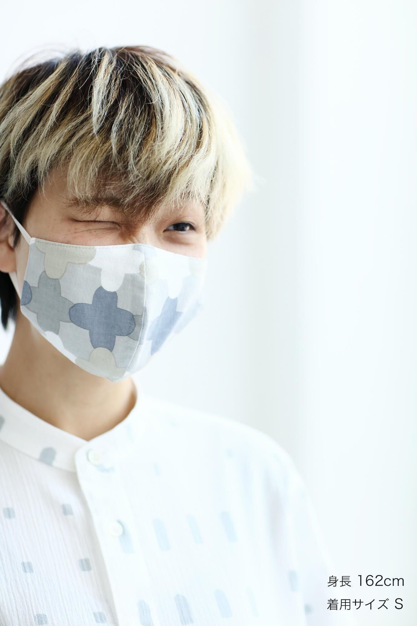 ◎【30%OFF】高島平織×高島縮棉 圖案紋樣布口罩/白茶色 繩梯子