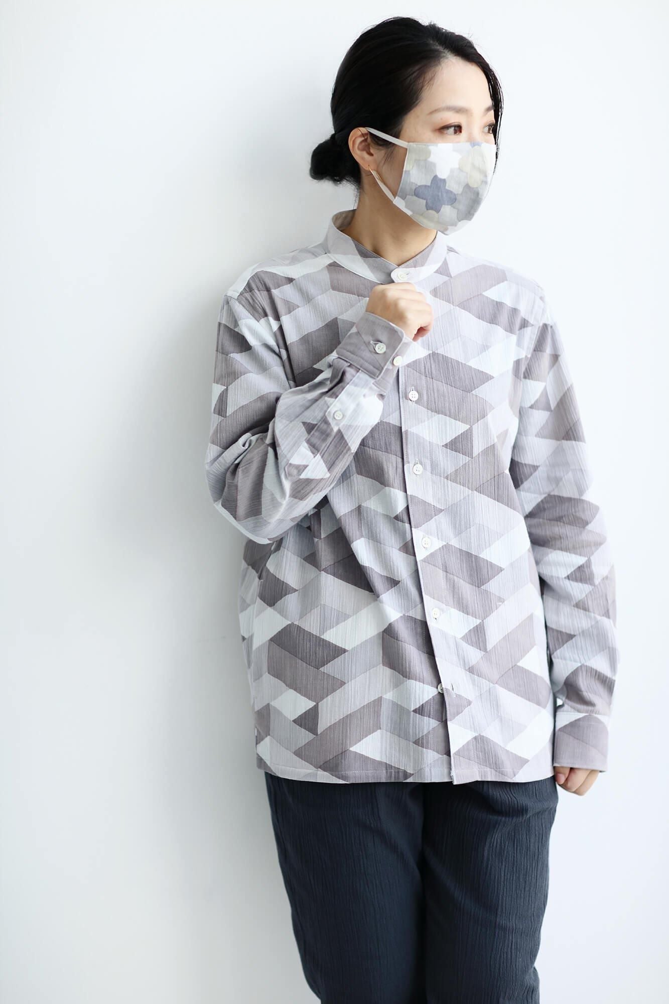 ◎【30%OFF】高島平織×高島縮棉 圖案紋樣布口罩/白茶色 繩梯子