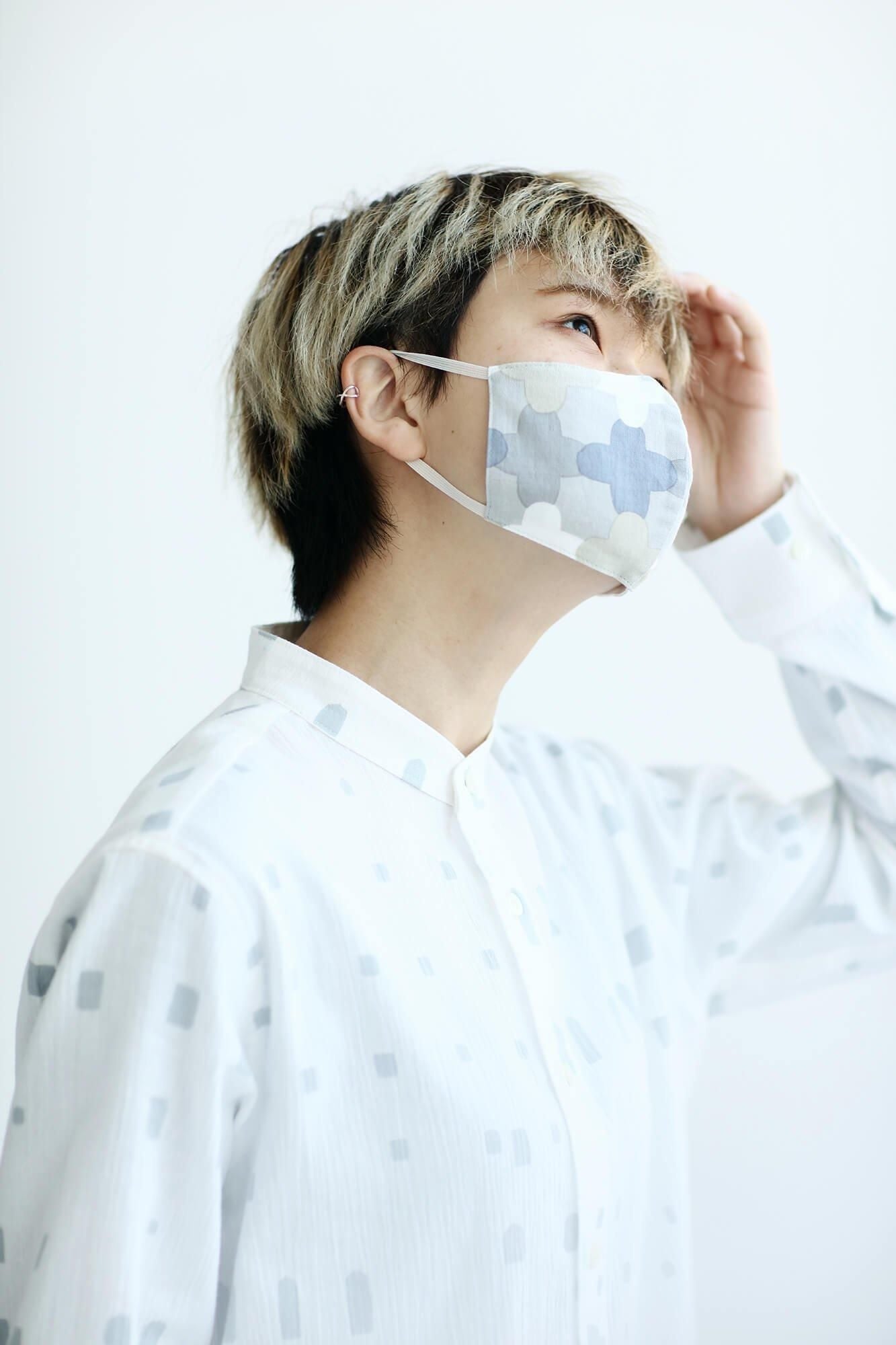 ◎【30%OFF】高島平織×高島縮棉 圖案紋樣布口罩/白茶色 繩梯子