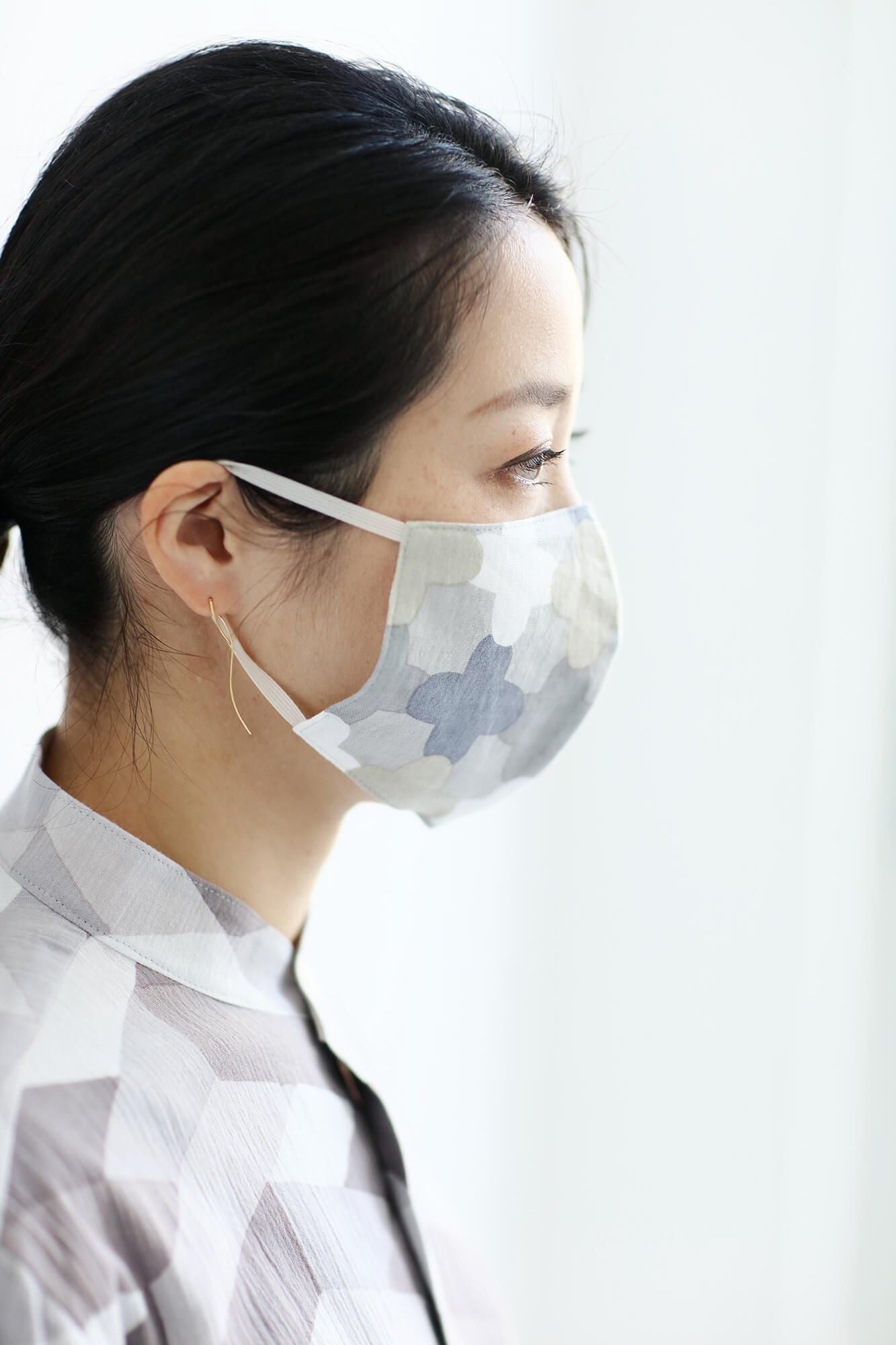 ◎【30%OFF】高島平織×高島縮棉 圖案紋樣布口罩/白茶色 繩梯子