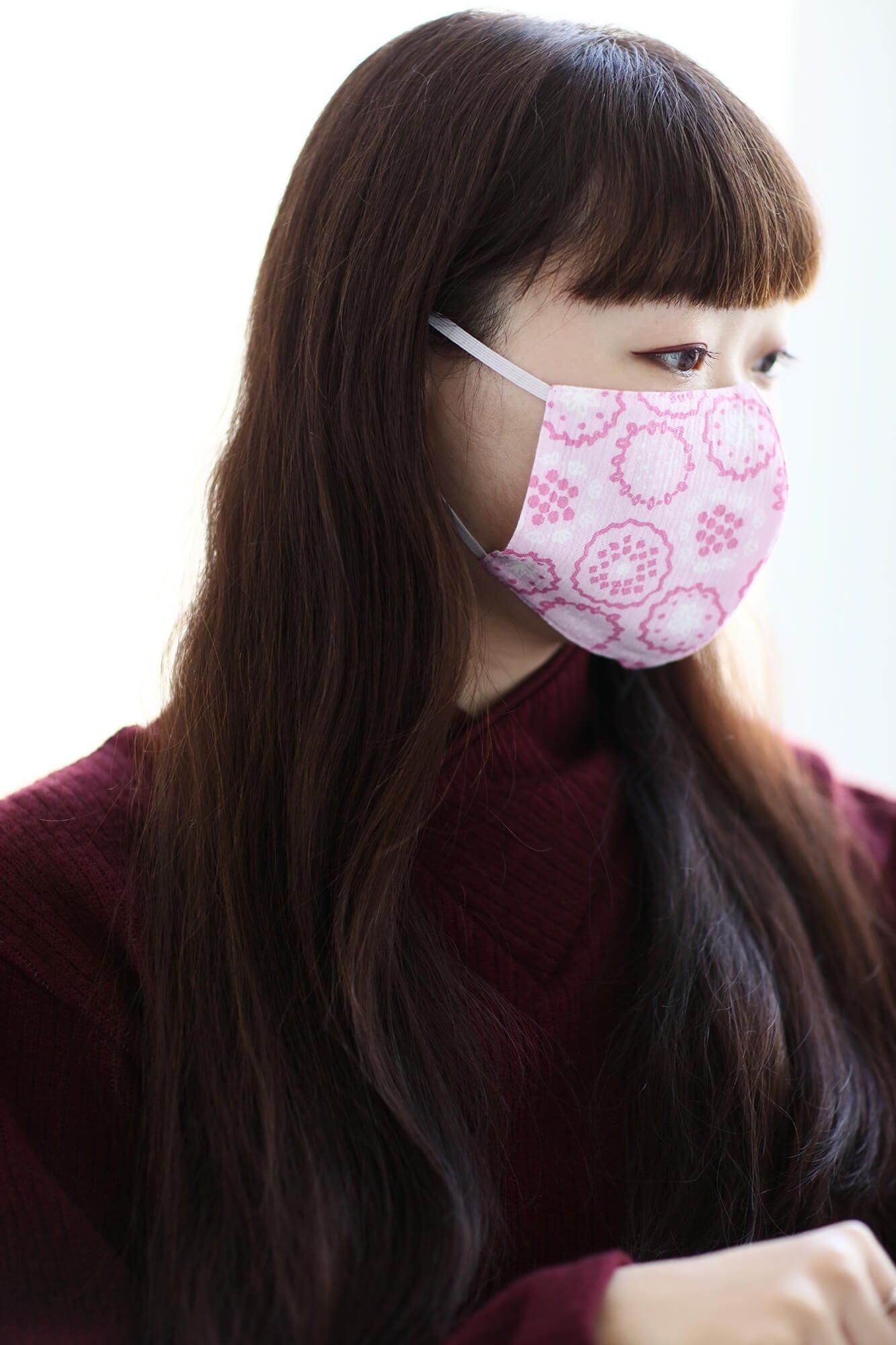 ◎【30%OFF】Chizimi Cotton Cotton Mask / Floral Embroidery