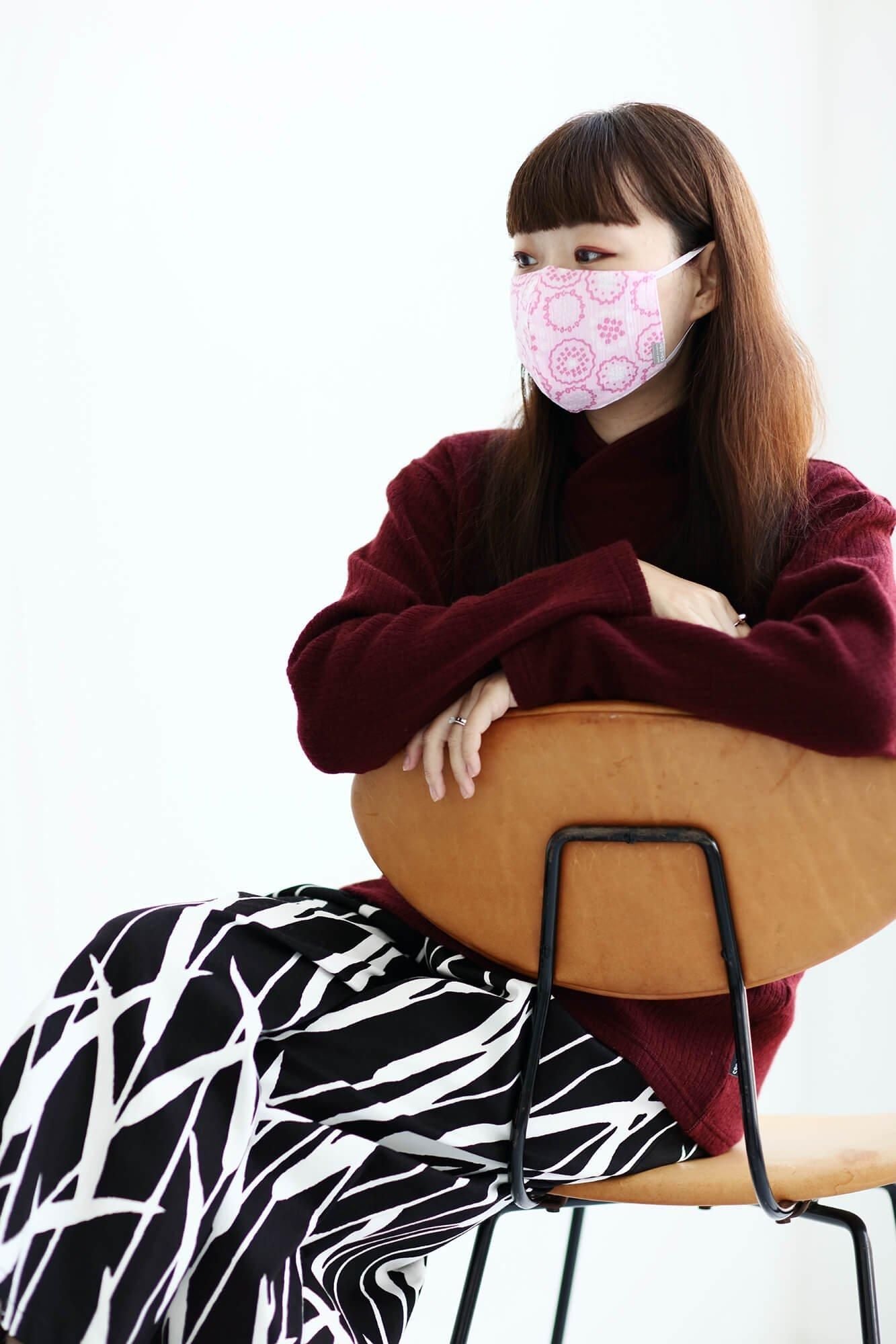 ◎【30%OFF】Chizimi Cotton Cotton Mask / Floral Embroidery