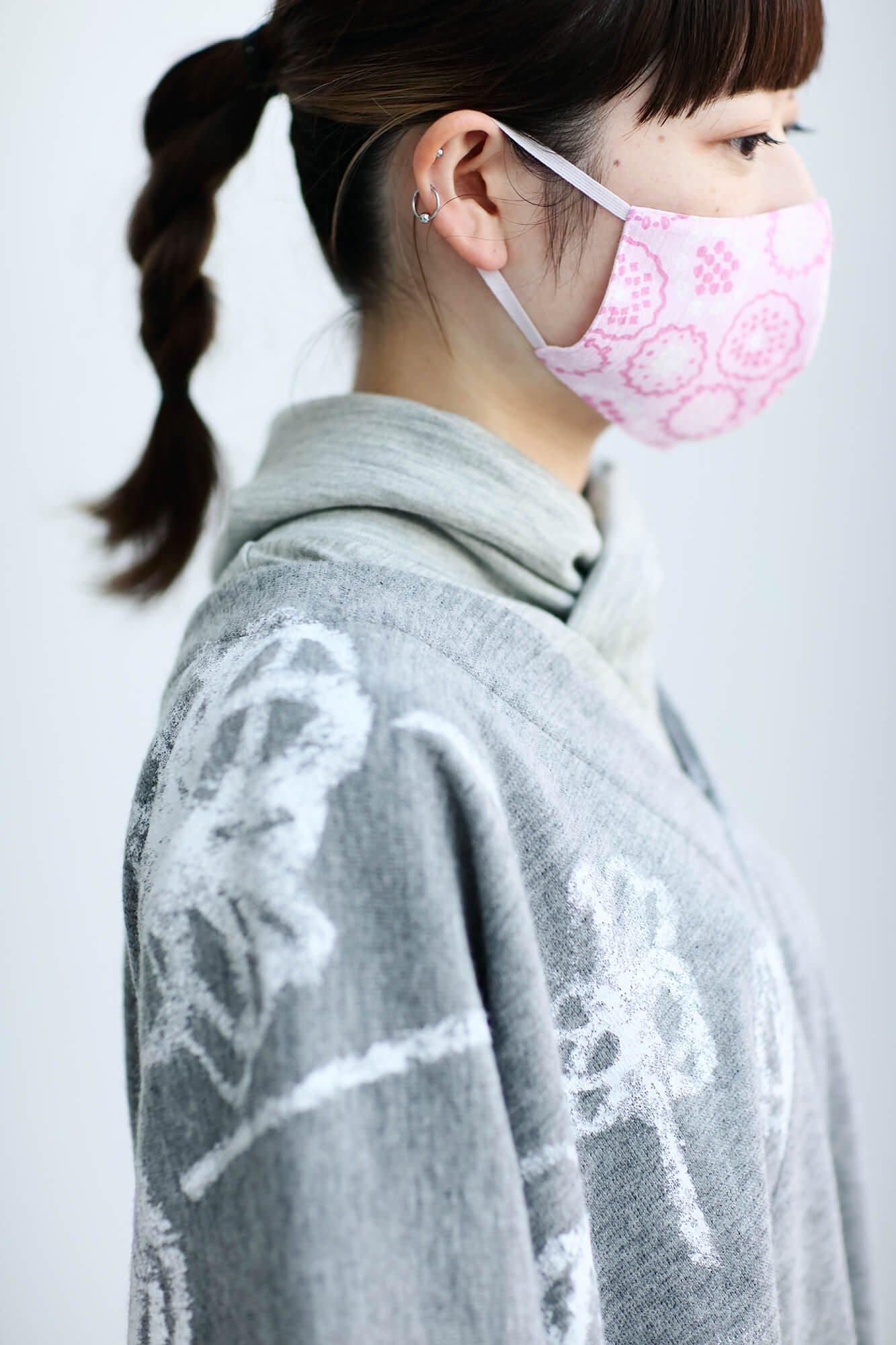 ◎【30%OFF】Chizimi Cotton Cotton Mask / Floral Embroidery