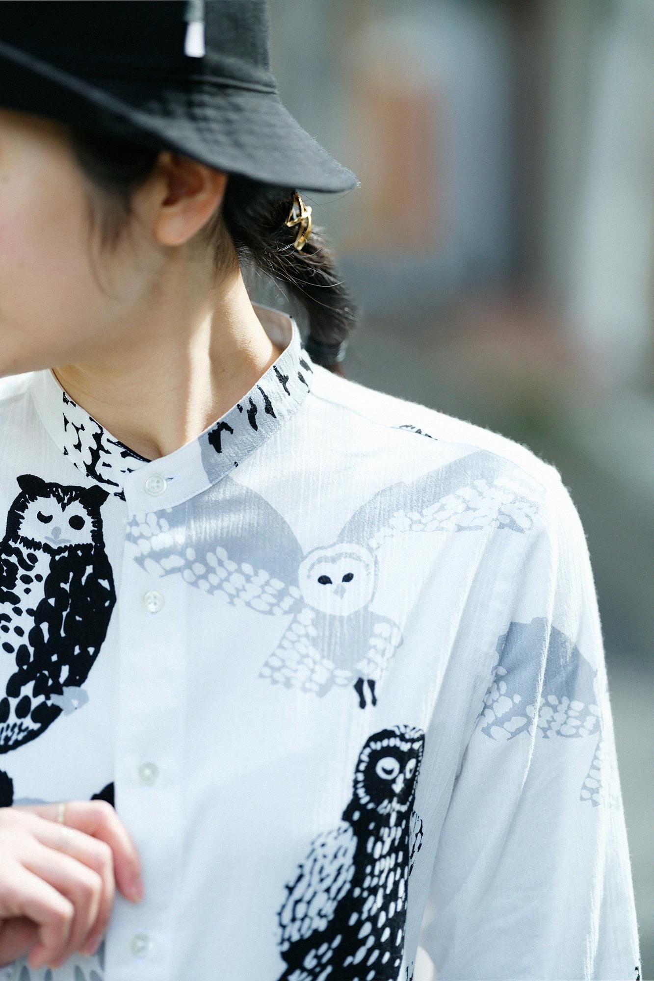 【网络限定】高島縮棉 20/20 立領長袖襯衫 sp /貓頭鷹