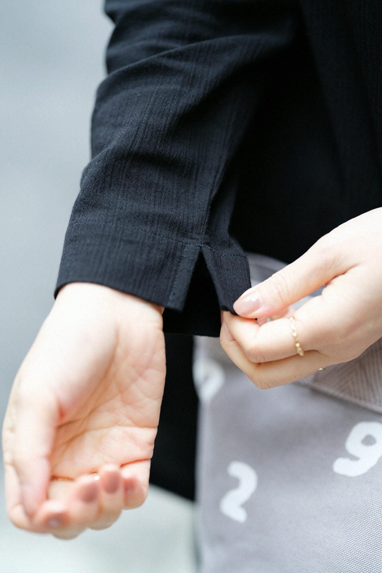 高島縮棉 20/20 長袖 長版上衣/黑色