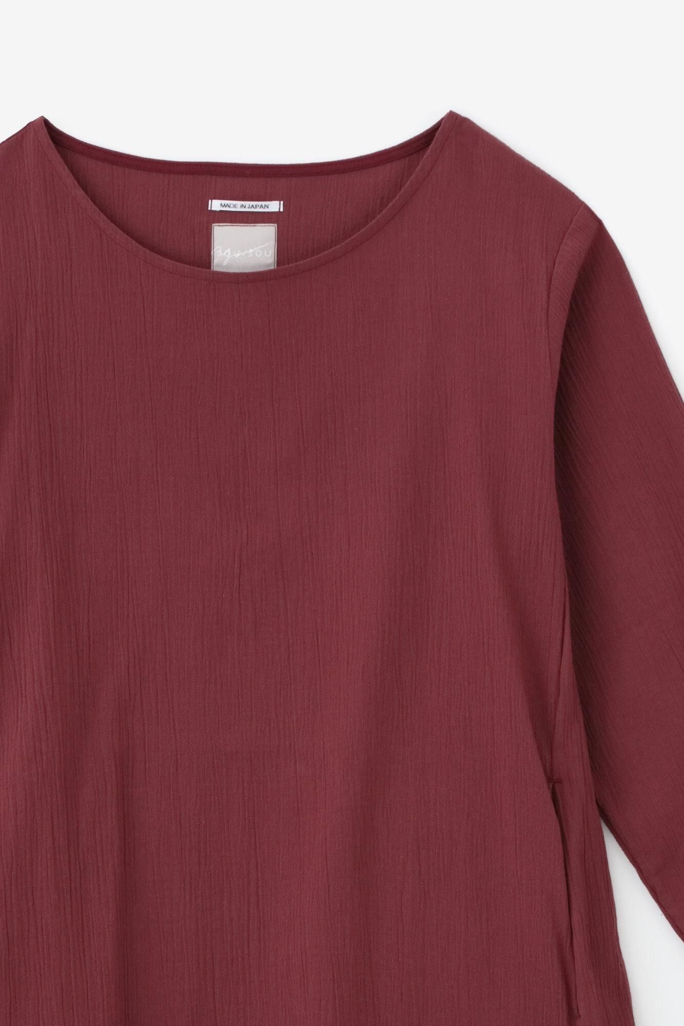 高島縮棉 20/20 長袖 長版上衣/酒紅色