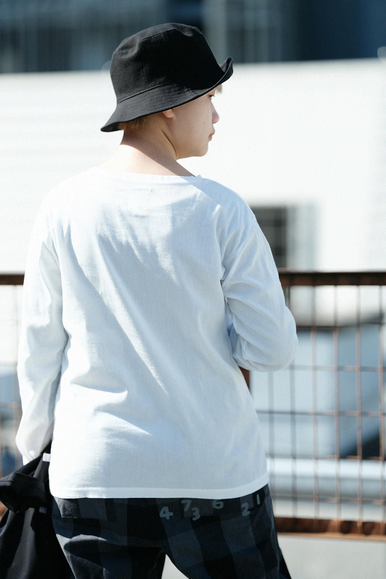 高島縮棉 40/40 長袖口袋T-shirt /白色× SO-SU-U十數 昆