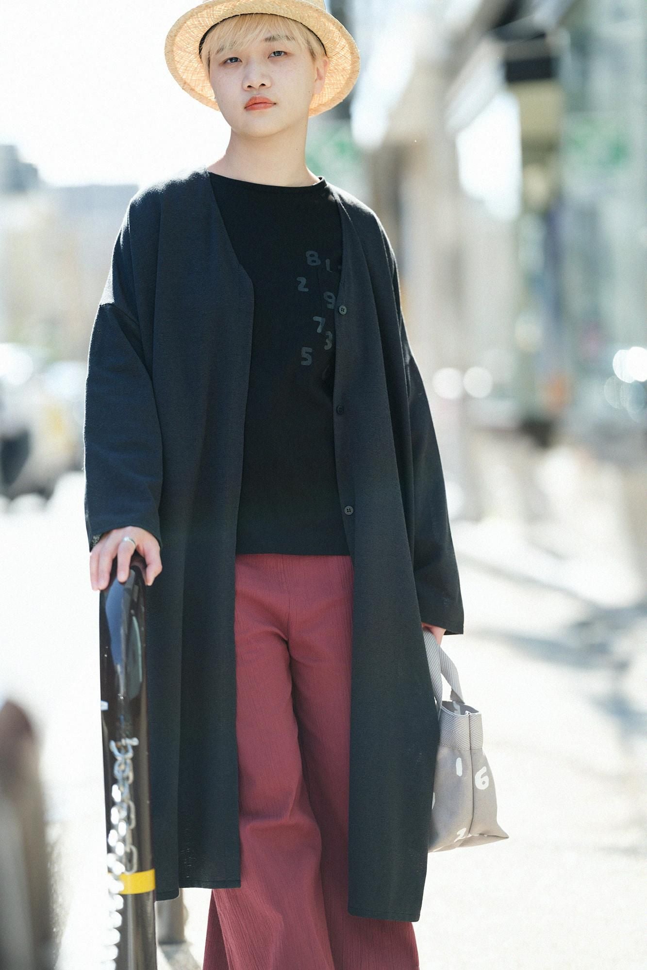 Chizimi Cotton 40/40 Long Sleeve Pocket T-shirt / Black × SO-SU-U Kon