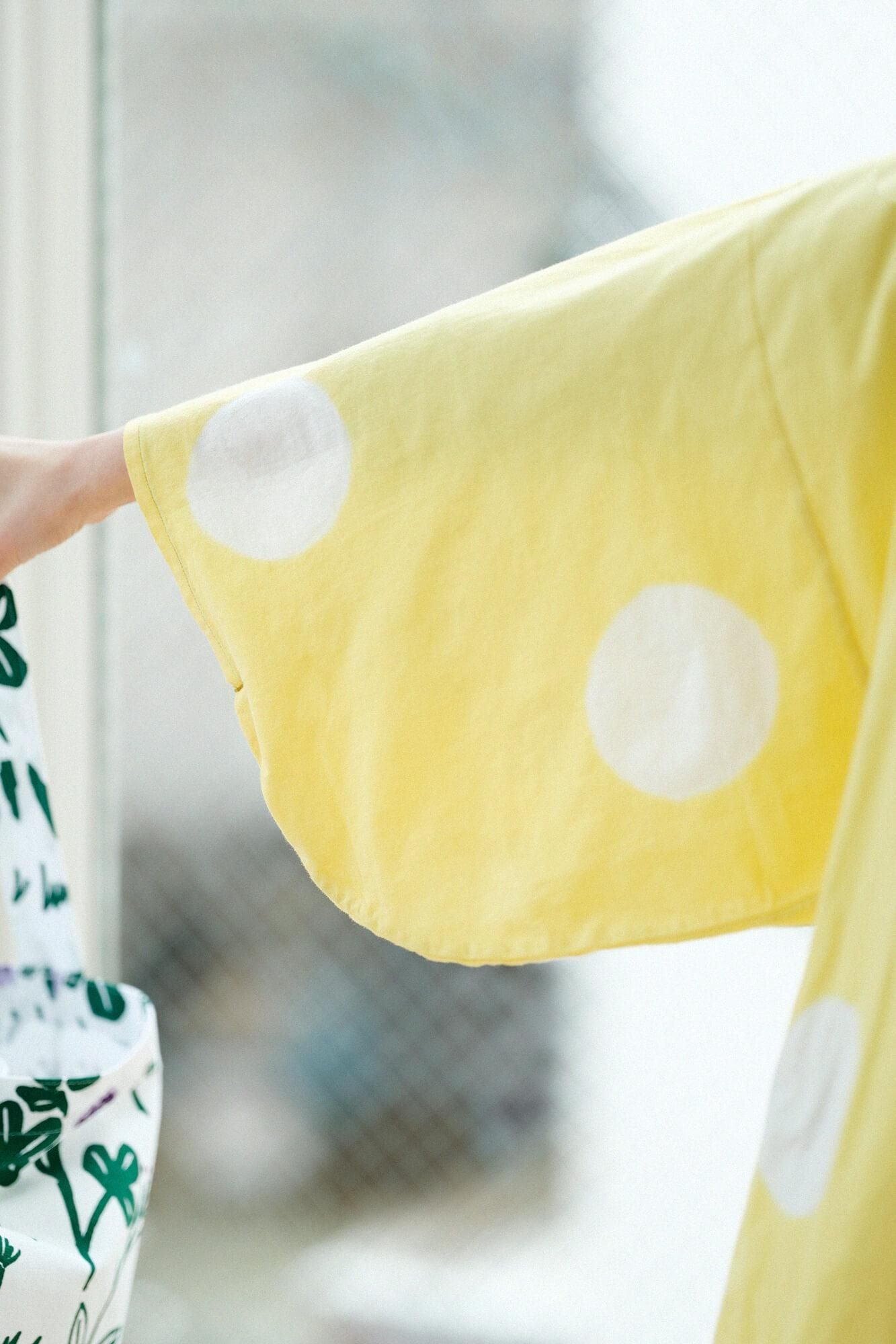 田端紮染 圓弧袖方形上衣/水玉大 黃色×白色