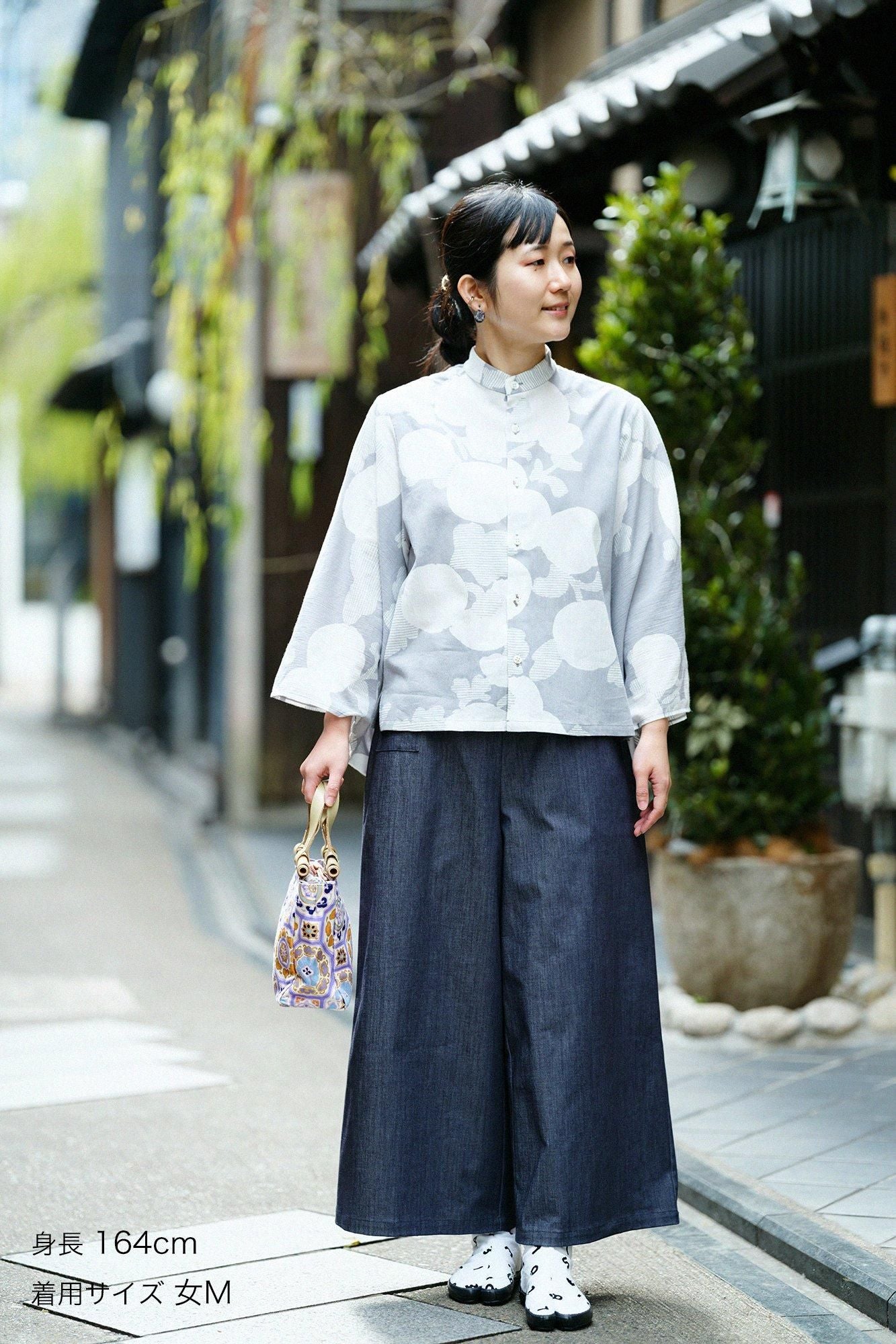 高島縮棉20/20 和服袖 襯衫/菊唐草