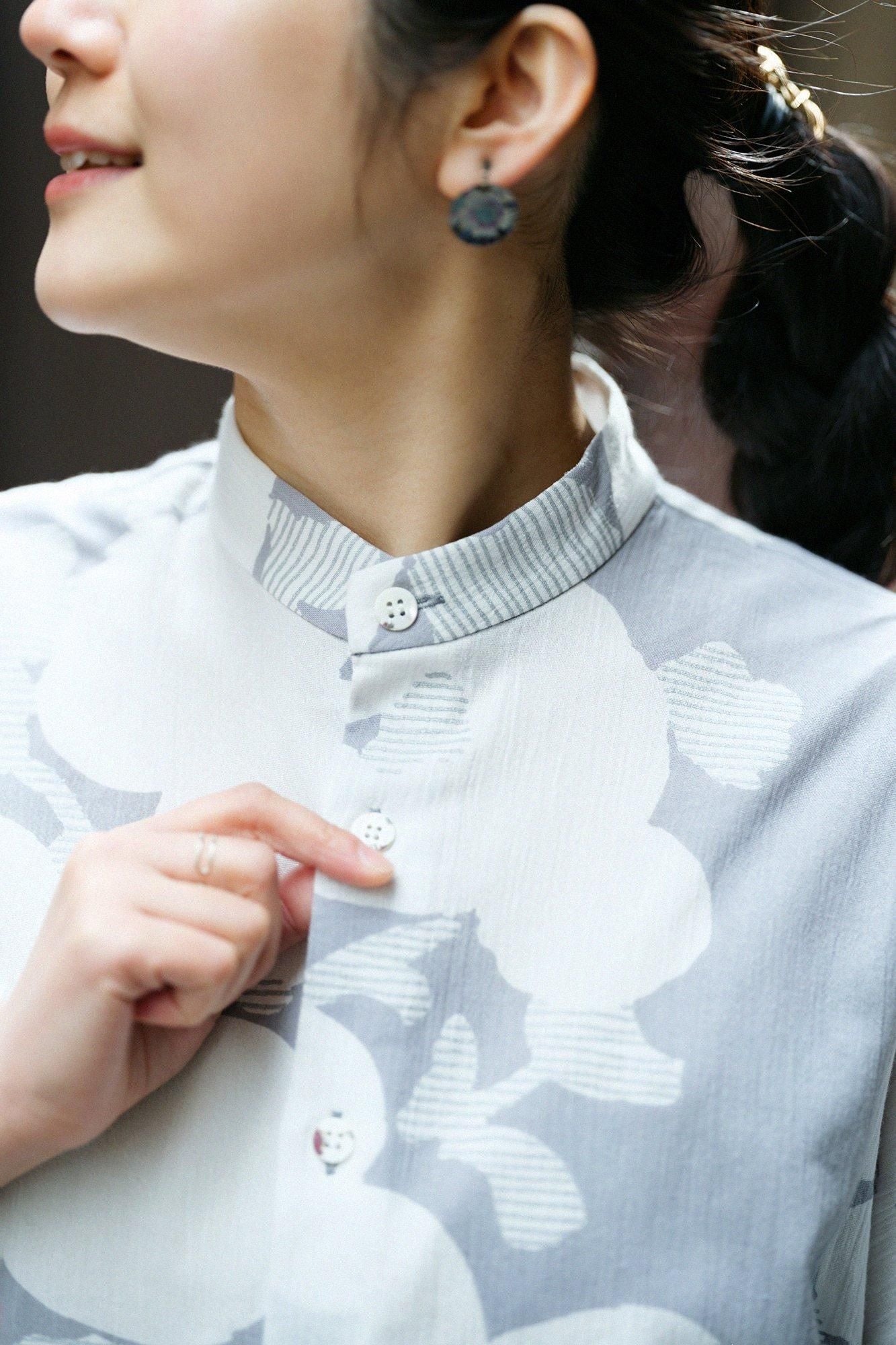 高島縮棉20/20 和服袖 襯衫/菊唐草