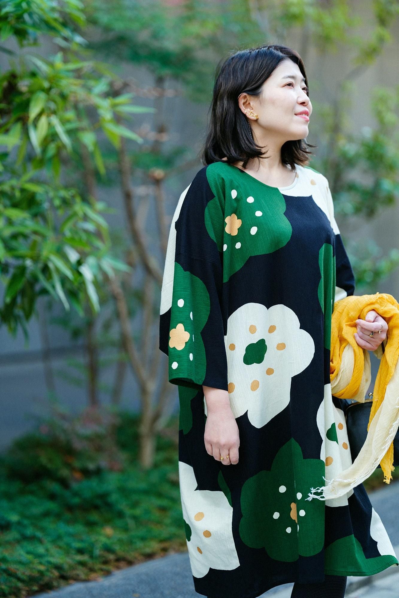 高島縮棉 20/20 圓弧袖長方形洋裝/微笑