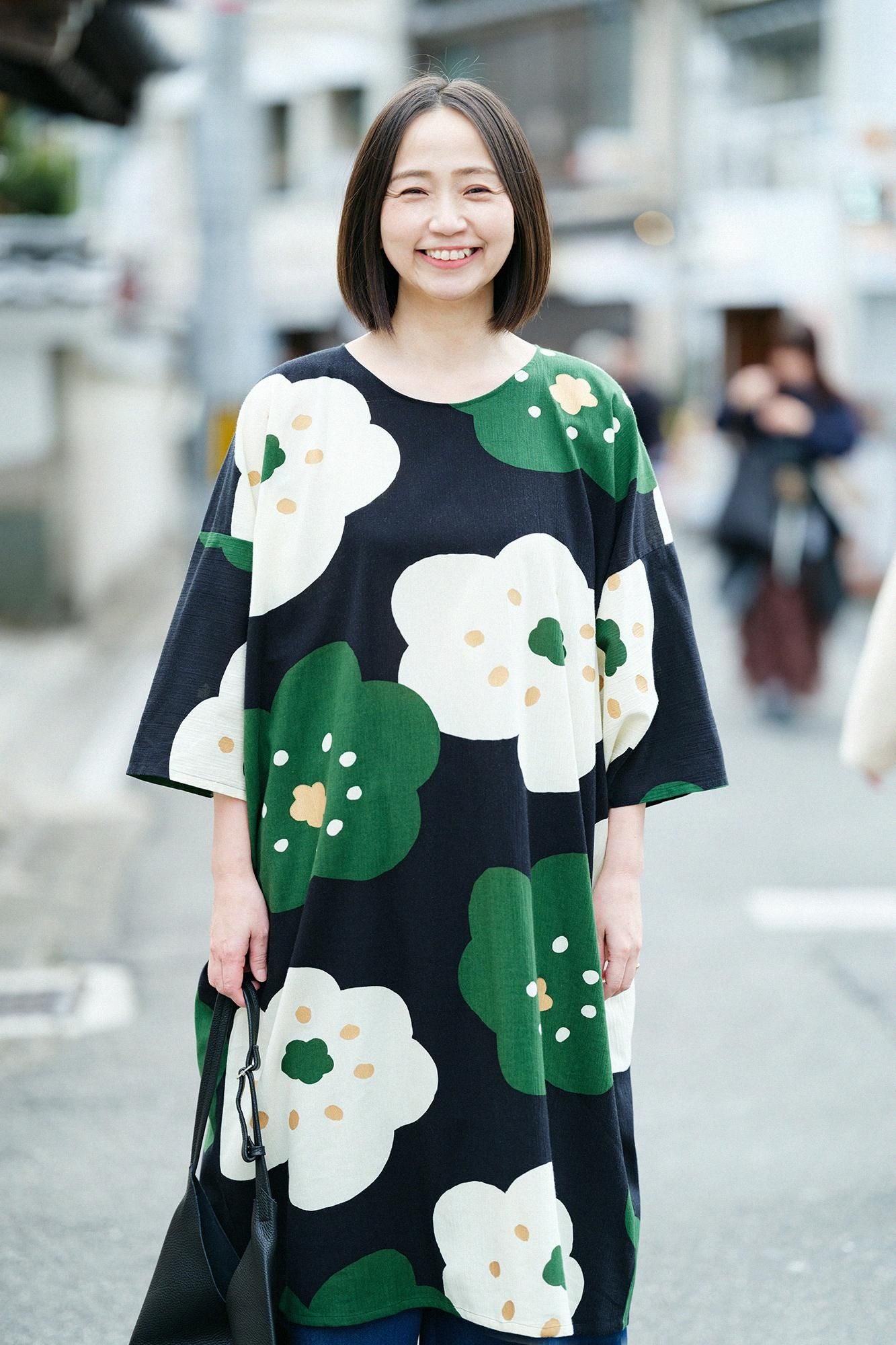 高島縮棉 20/20 圓弧袖長方形洋裝/微笑