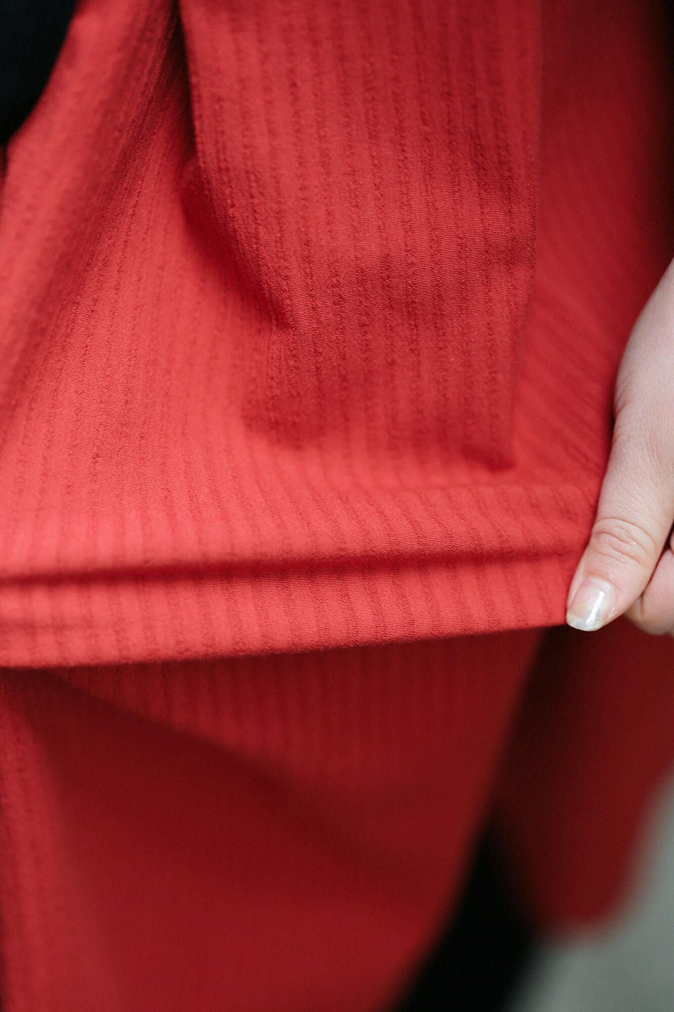 高島縮棉40/20 空羽 V領長方形洋裝 七分袖/胭脂紅