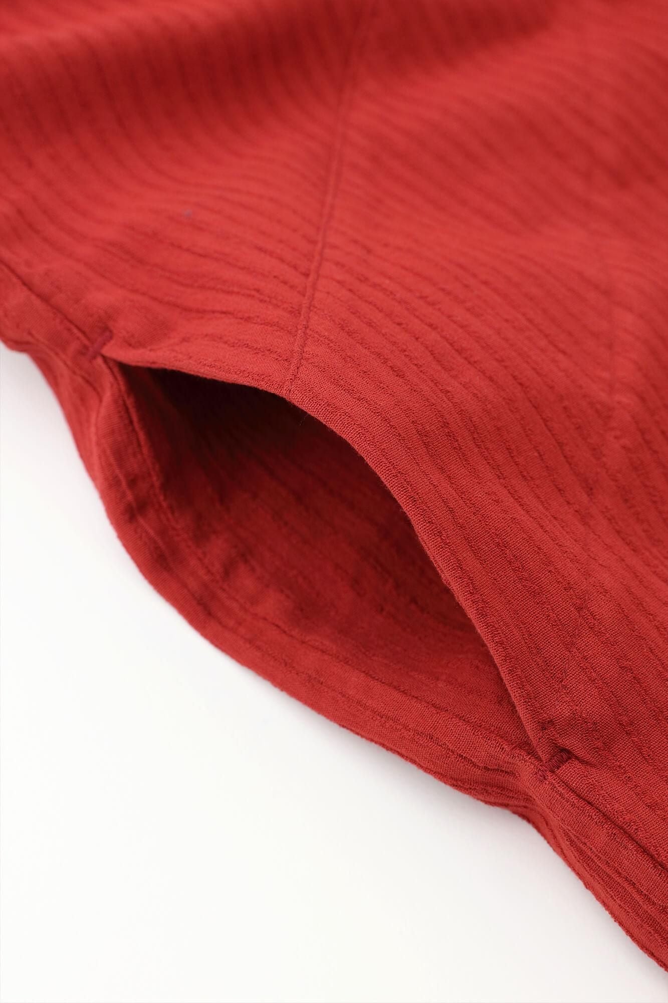 高島縮棉40/20 空羽 V領長方形洋裝 七分袖/胭脂紅