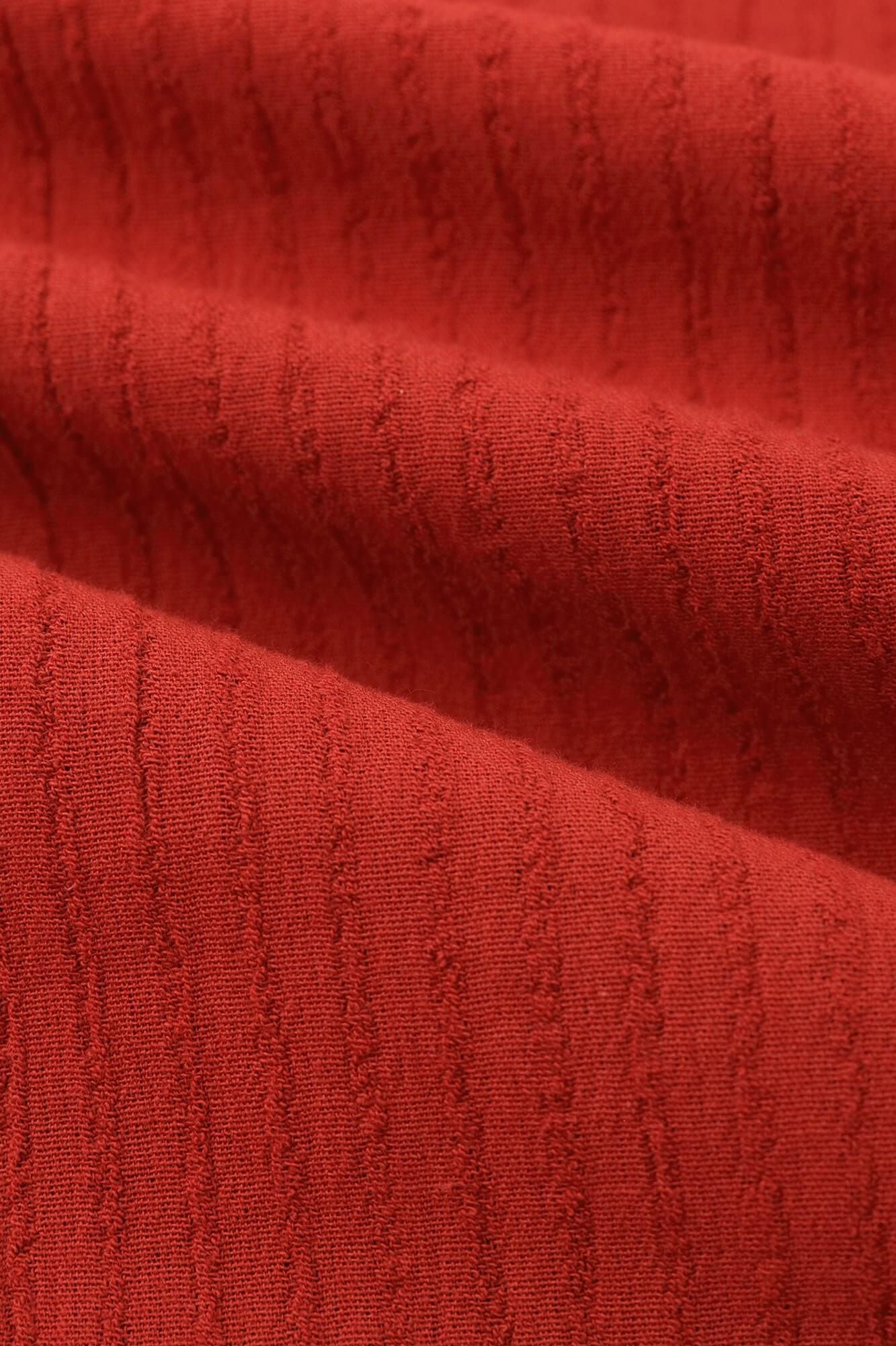 高島縮棉40/20 空羽 V領長方形洋裝 七分袖/胭脂紅