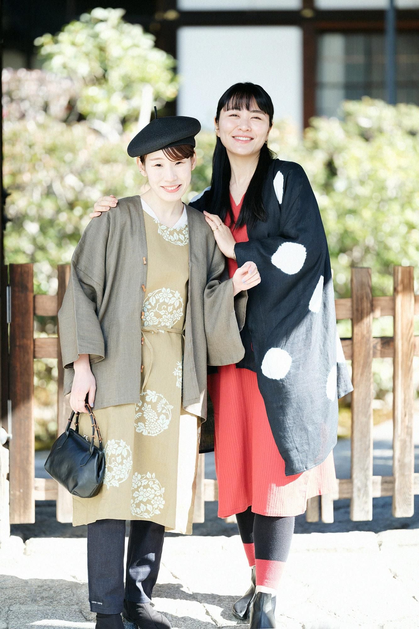 高島縮棉40/20 空羽 V領長方形洋裝 七分袖/胭脂紅