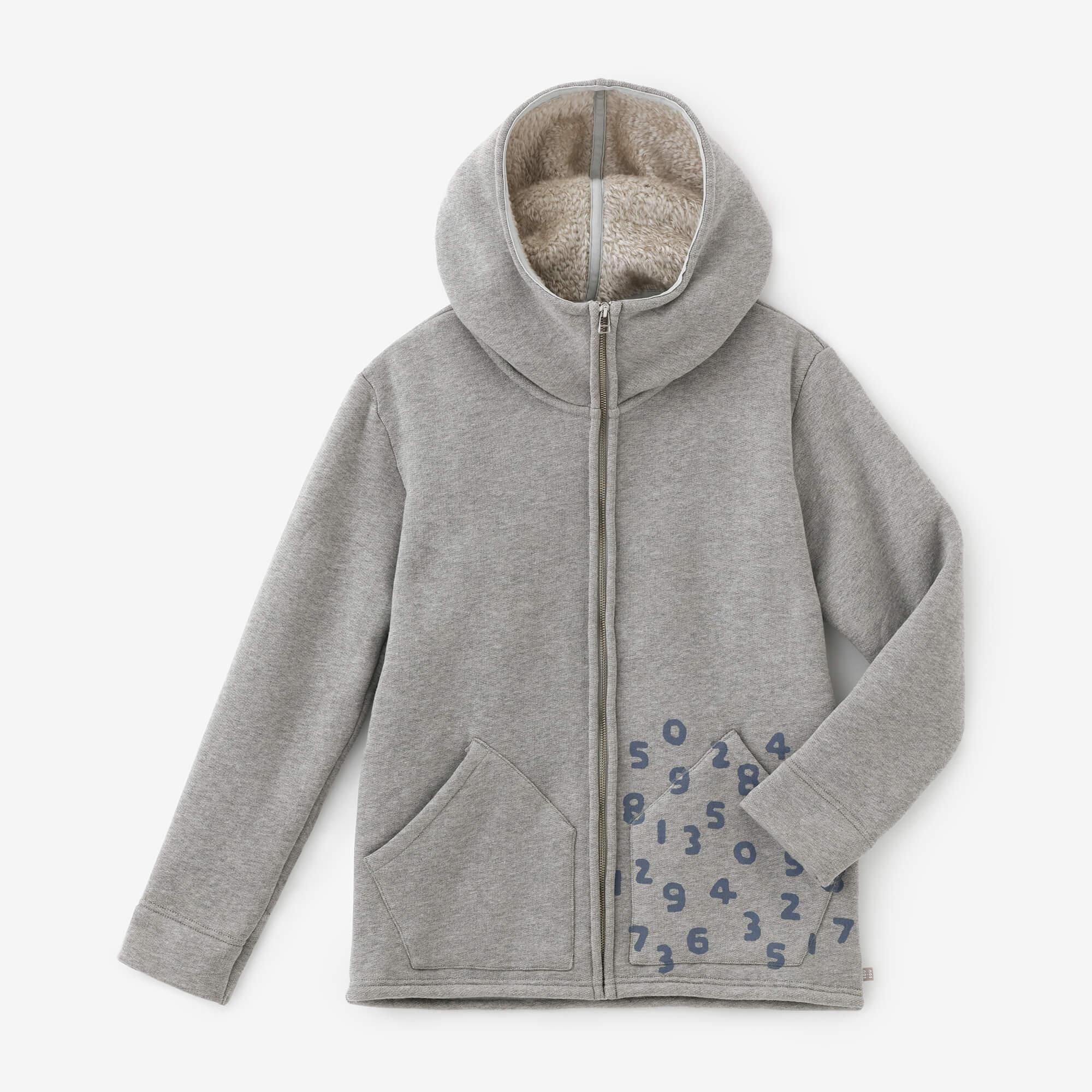 內仿毛針織連帽外套/灰色