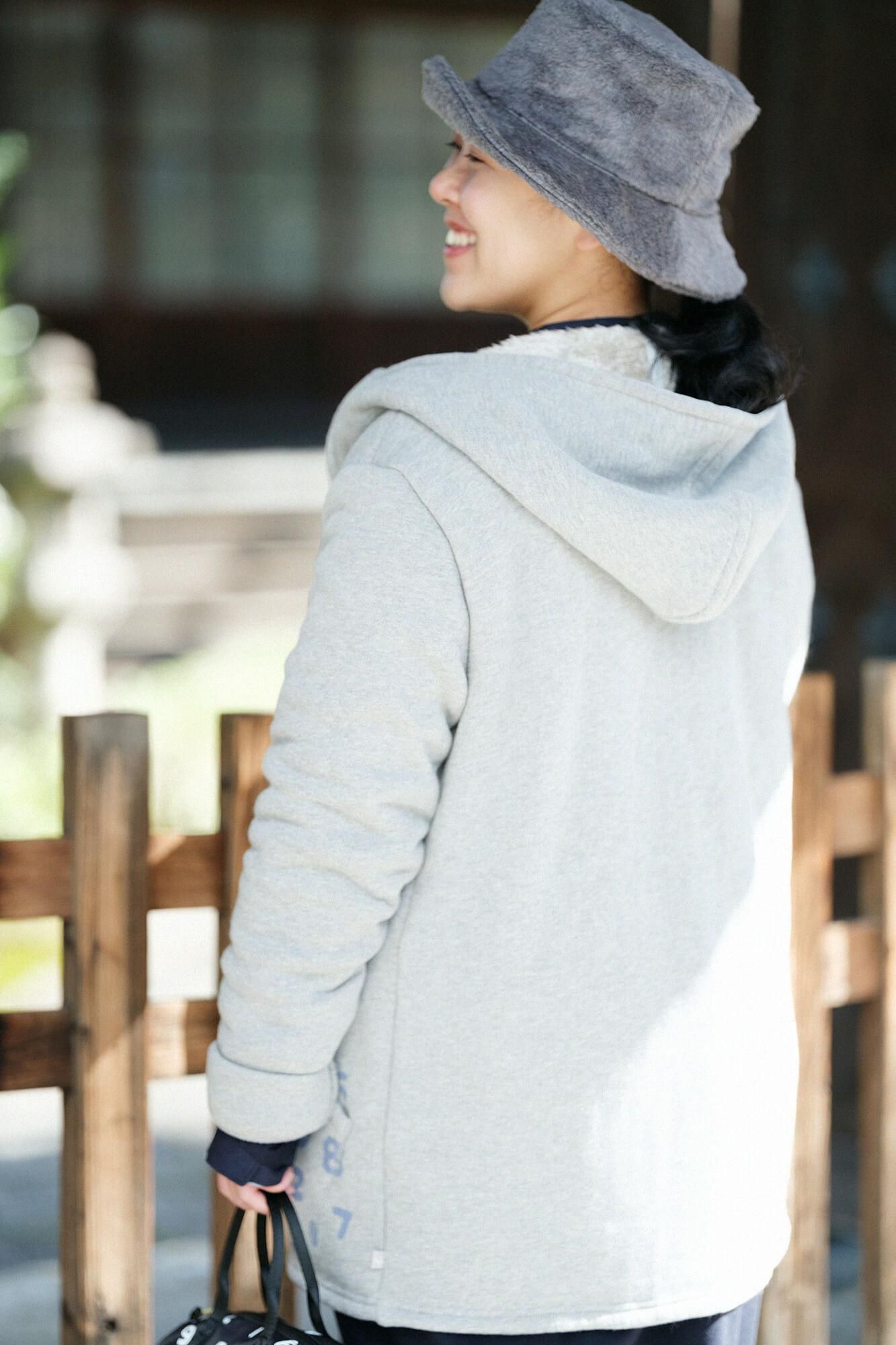 內仿毛針織連帽外套/灰色