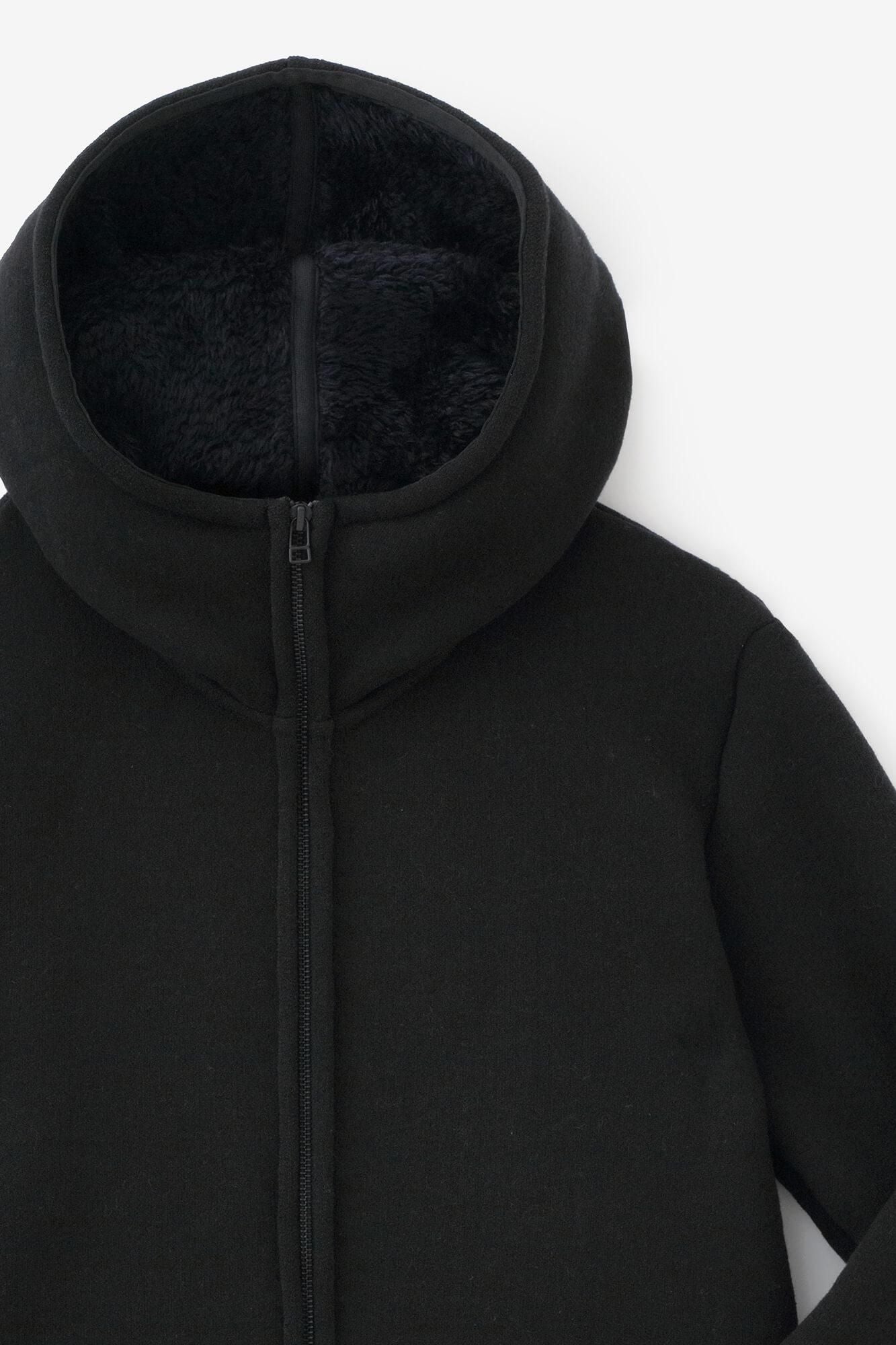 【官網限定】內仿毛針織 連帽外套/藍黑色