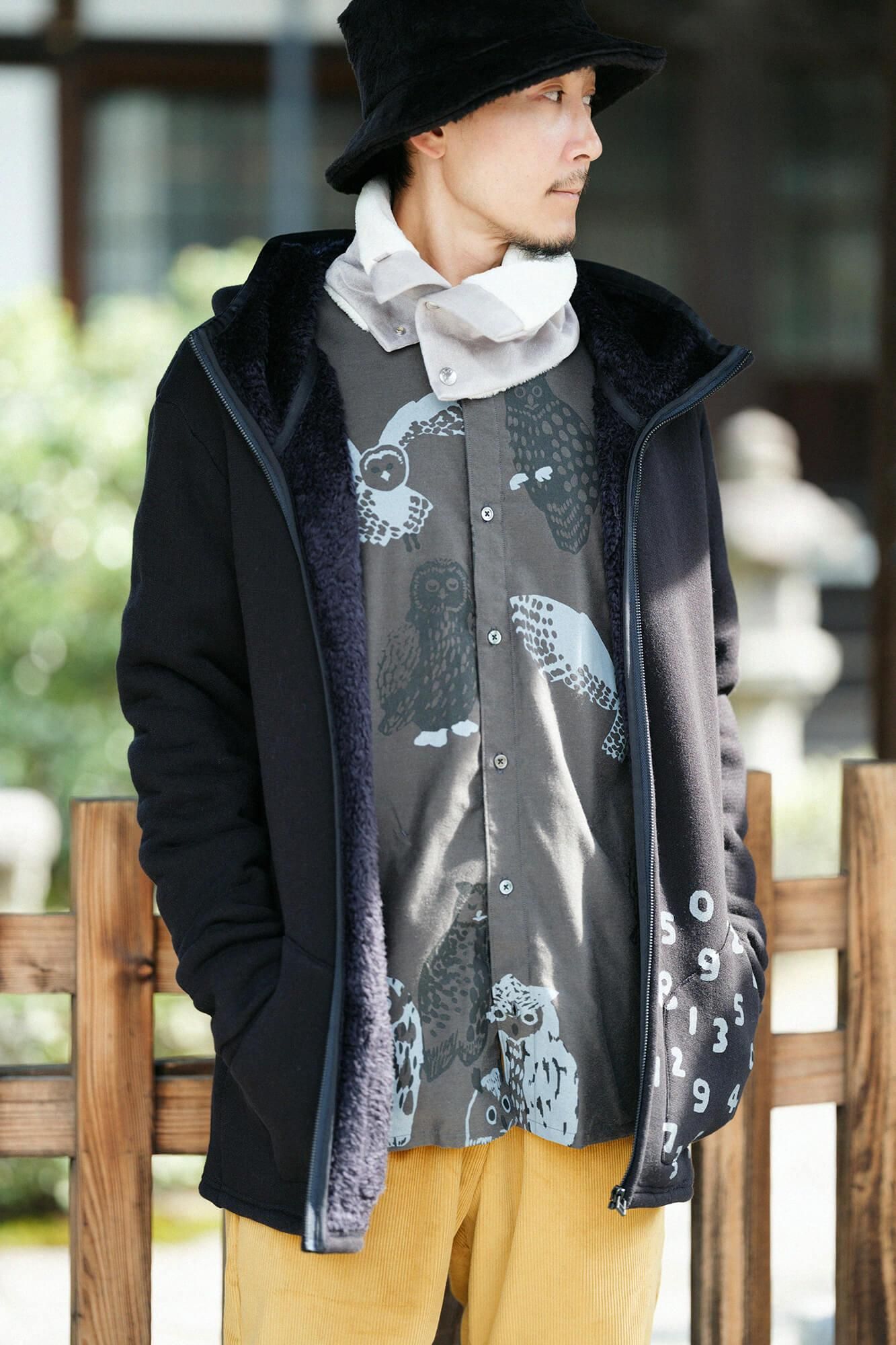 【官網限定】內仿毛針織 連帽外套/藍黑色