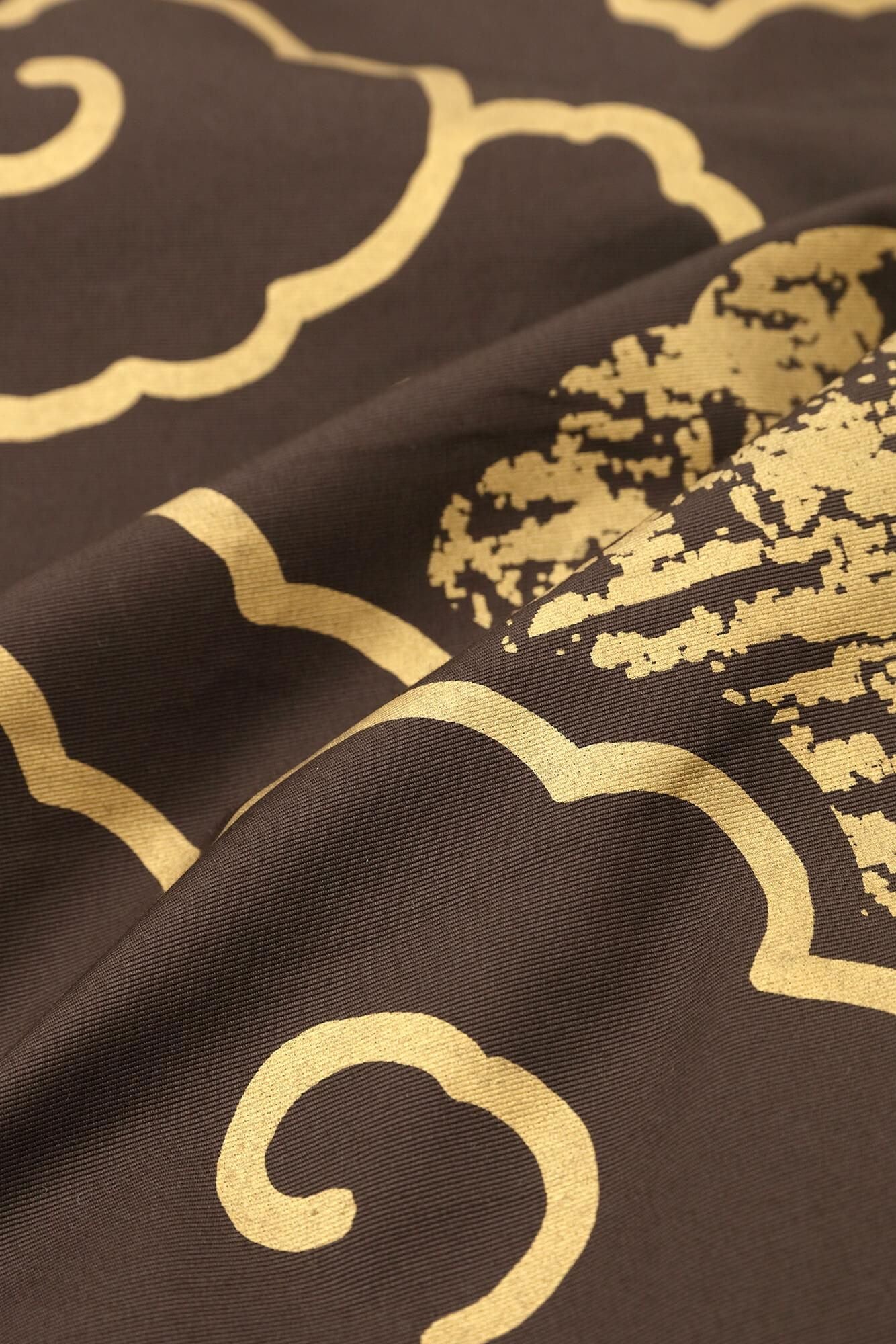 伸 橫紋平織布 梯形袖外套 中長 單層/鏤空雲龍 時代 棕色