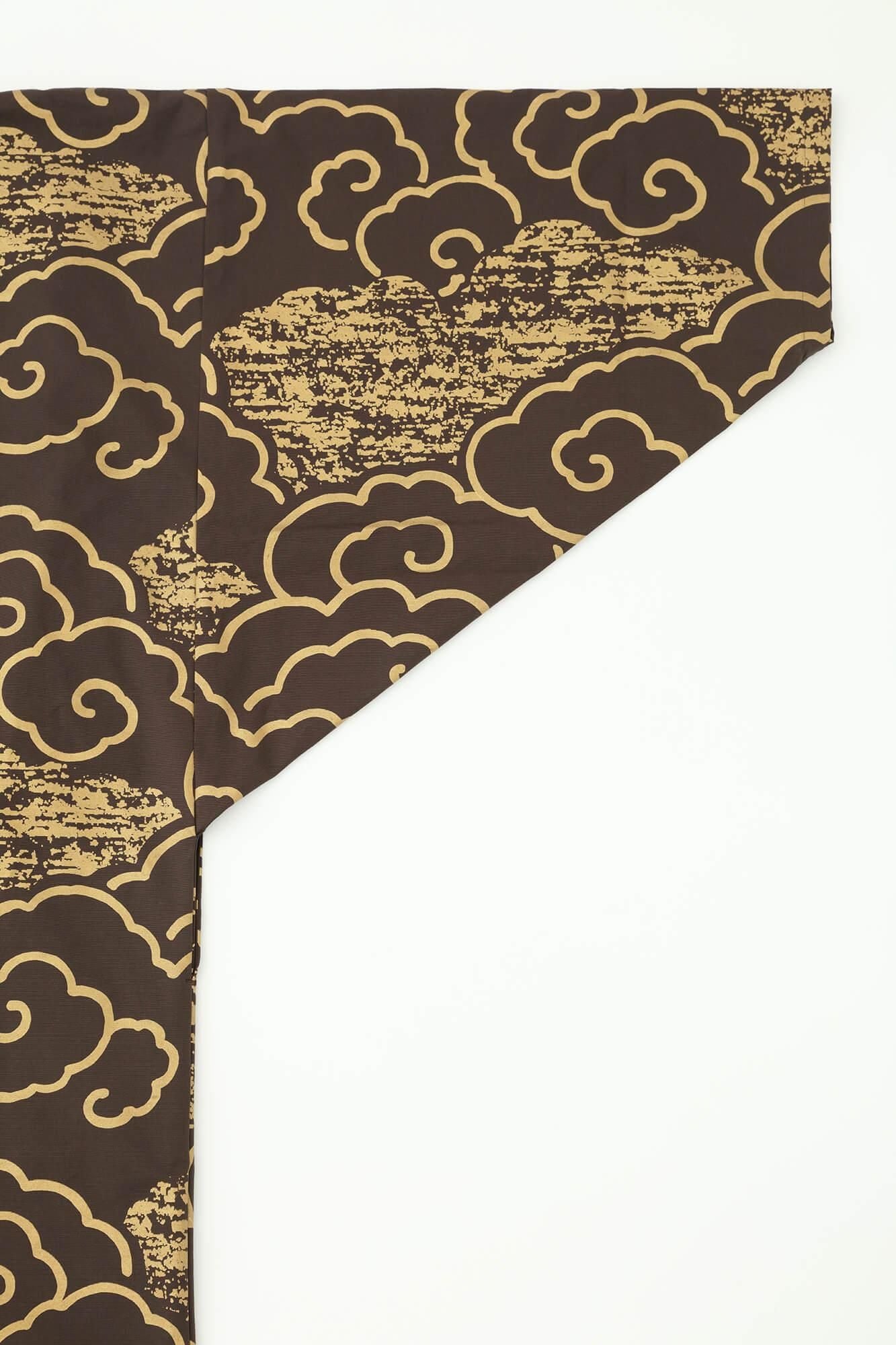 伸 橫紋平織布 梯形袖外套 中長 單層/鏤空雲龍 時代 棕色