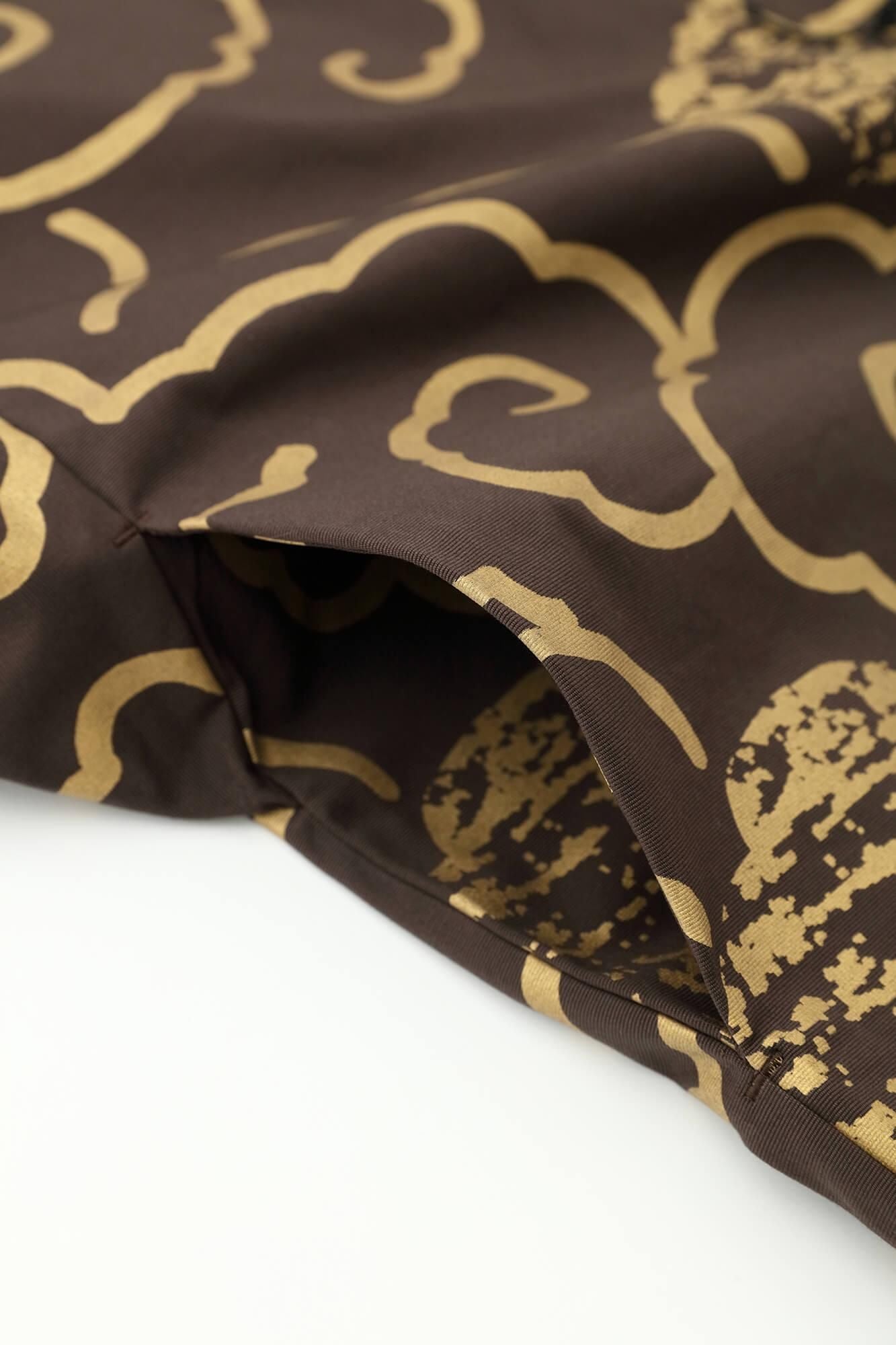 伸 橫紋平織布 梯形袖外套 中長 單層/鏤空雲龍 時代 棕色