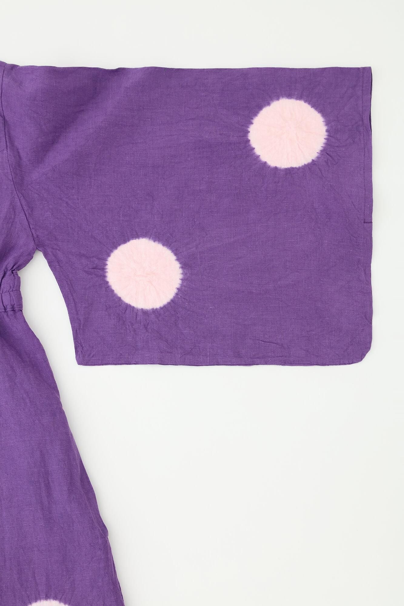 【net limited】Tabata Tie-dye Linen Yukata Dress/Large Polka Dots Reddish Purple(kiMurasaki)×Pale Pink