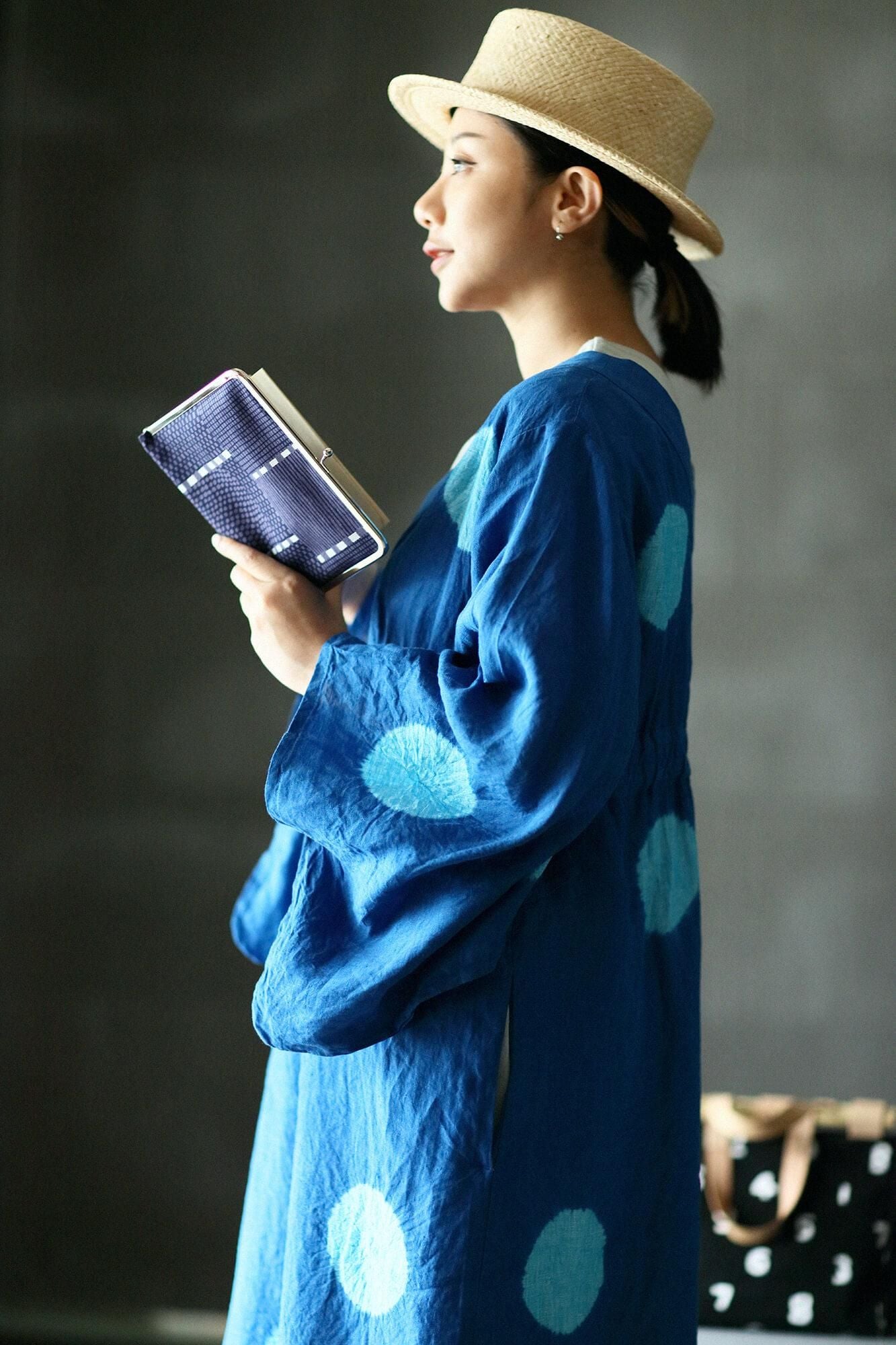 12號帆布 軟 文庫本口金包/點線