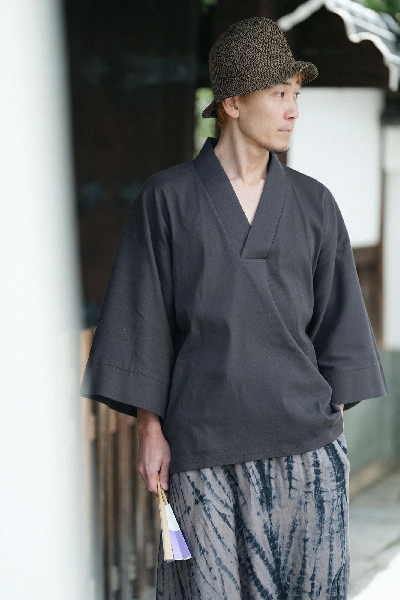 Chizimi Cotton 40/40 Fubi Kimono Shirt / Dark Grey