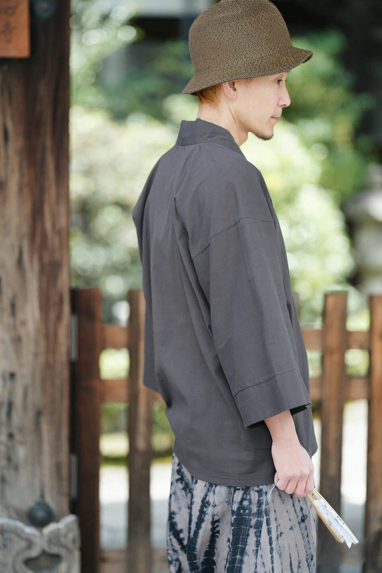 Chizimi Cotton 40/40 Fubi Kimono Shirt / Dark Grey