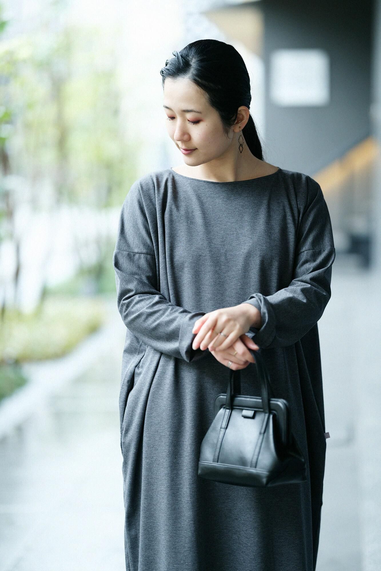 羅紋針織布 Royal Cool B.N. 長袖連衣裙/灰墨色