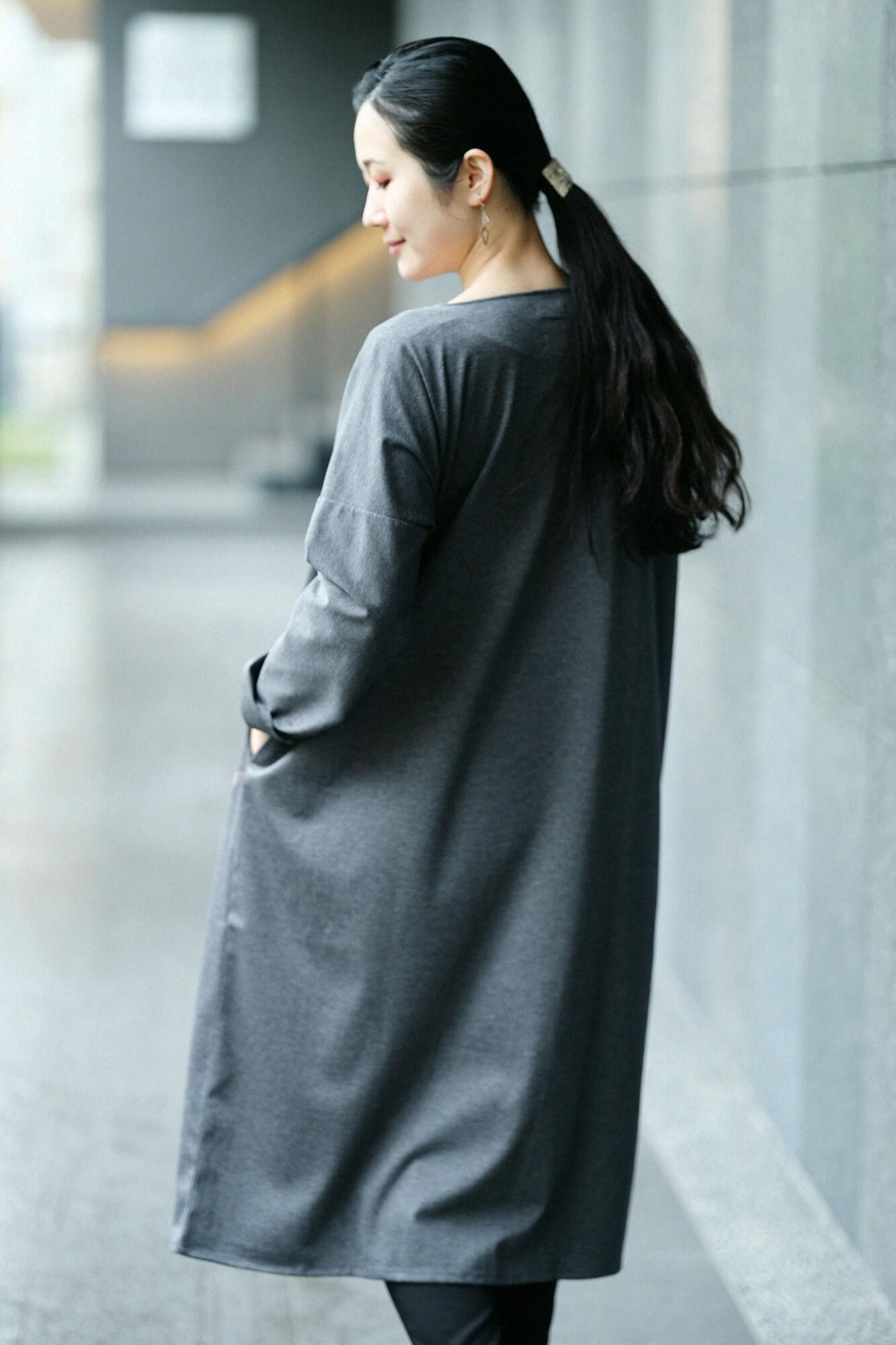 羅紋針織布 Royal Cool B.N. 長袖連衣裙/灰墨色