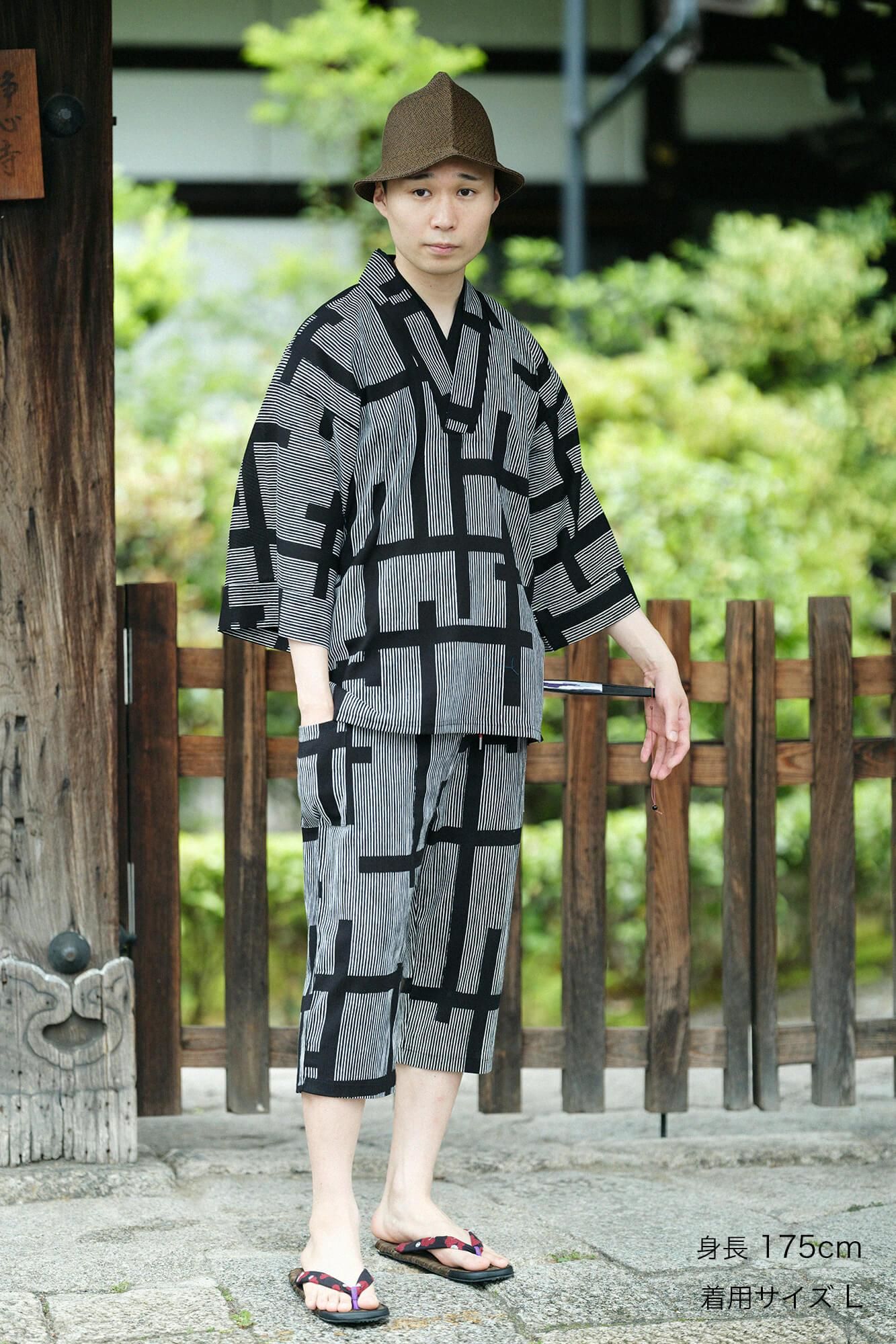 【Online】Chizimi Cotton 20/20 Skinny Pants/Staggered Stripes(Jima) Fence