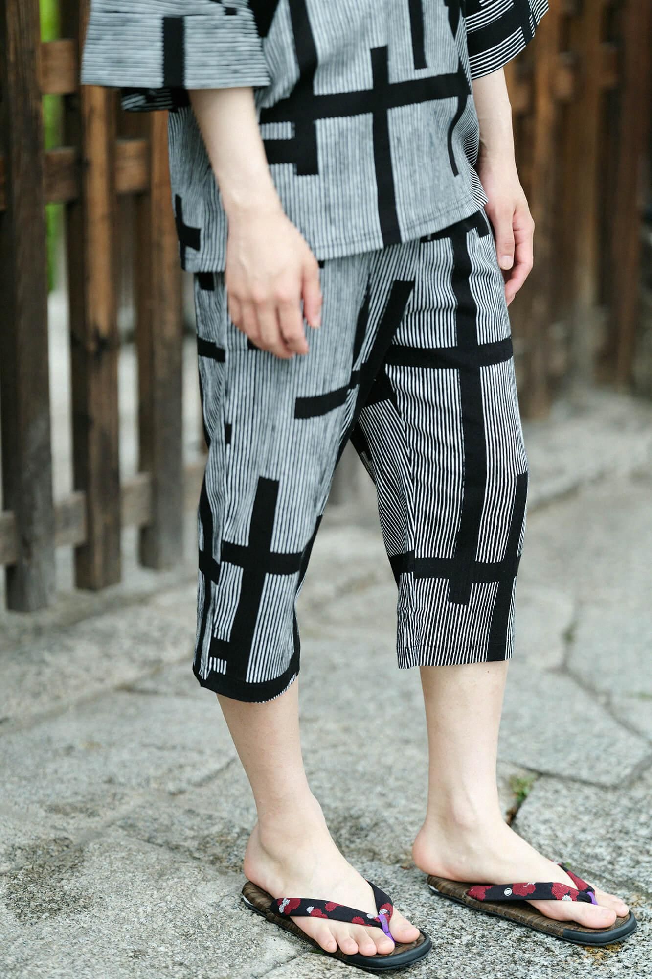 【Online】Chizimi Cotton 20/20 Skinny Pants/Staggered Stripes(Jima) Fence
