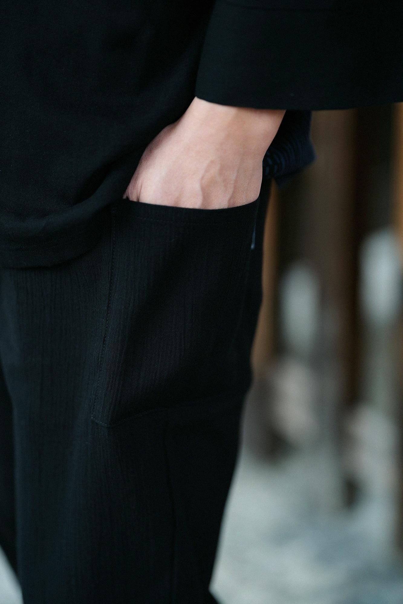 高島縮棉 20/20 細腿褲/黑色