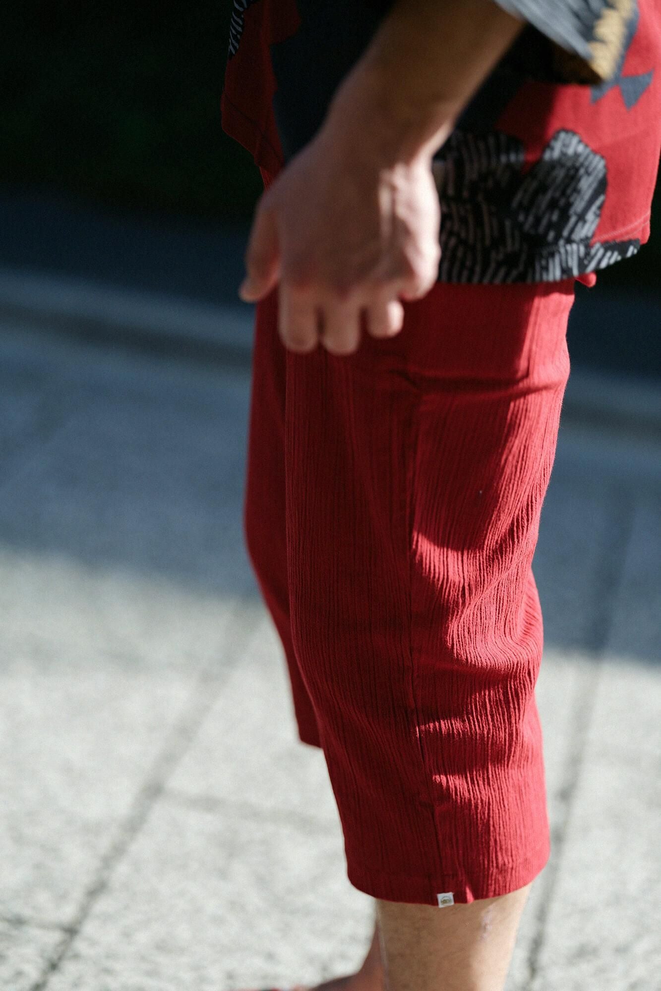 高島縮棉 20/20 細腿褲/紅色