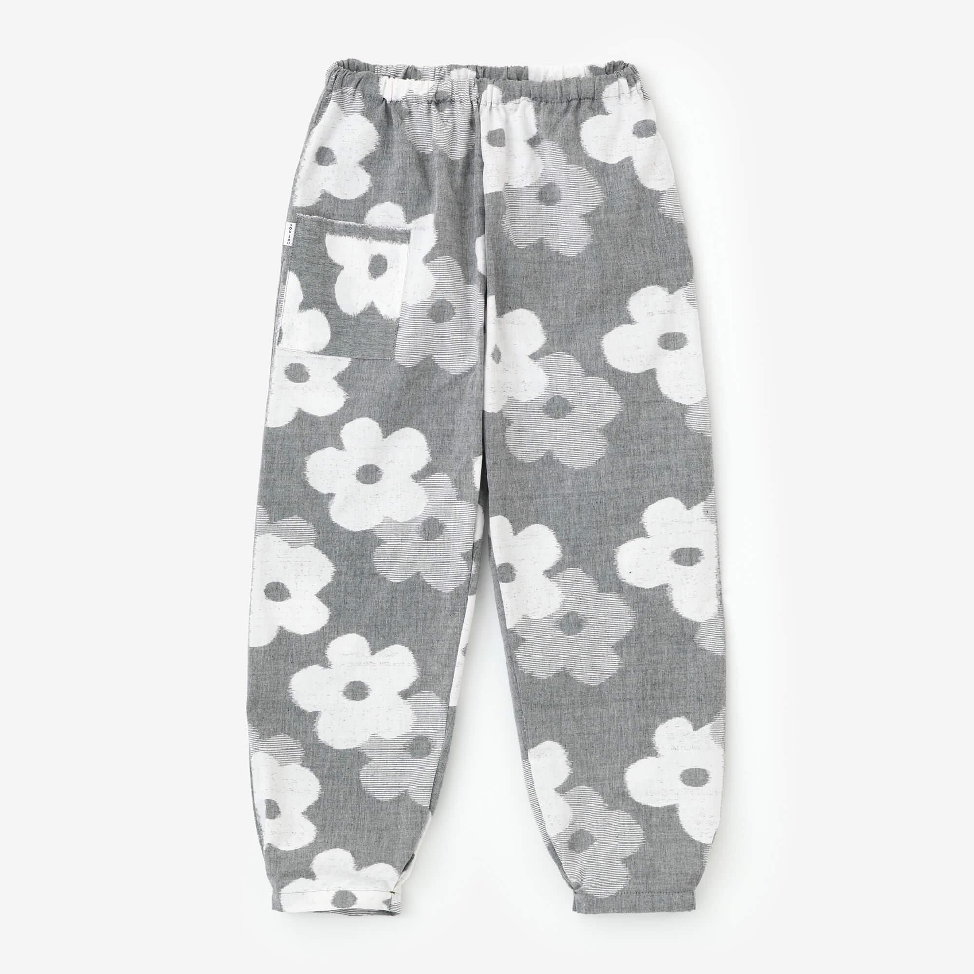 ！！！　もんぴーす　！！！ 久留米絣 襞（ひだ）もんぺ／花がさね 杢灰（もくはい）