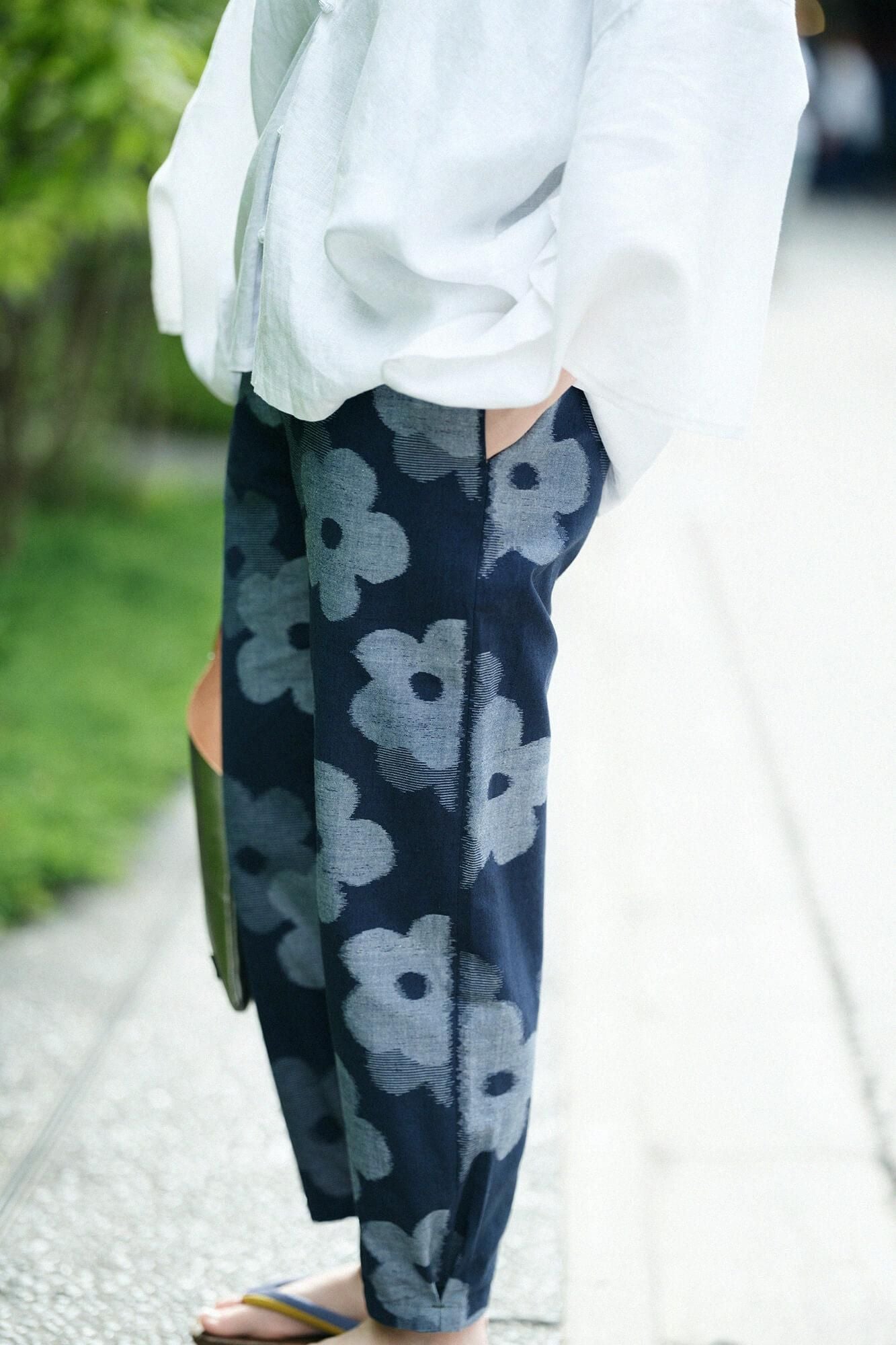 久留米織 工人褲/疊花 軍藍色