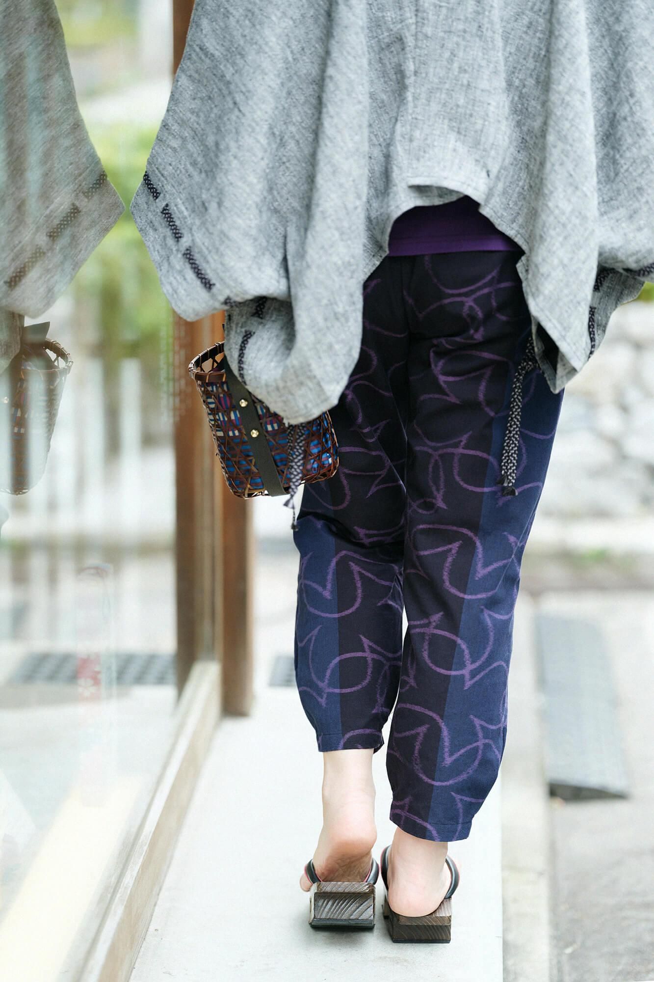 Monpe Workers Pants Kurume Kasuri Monpe / Happiness Black