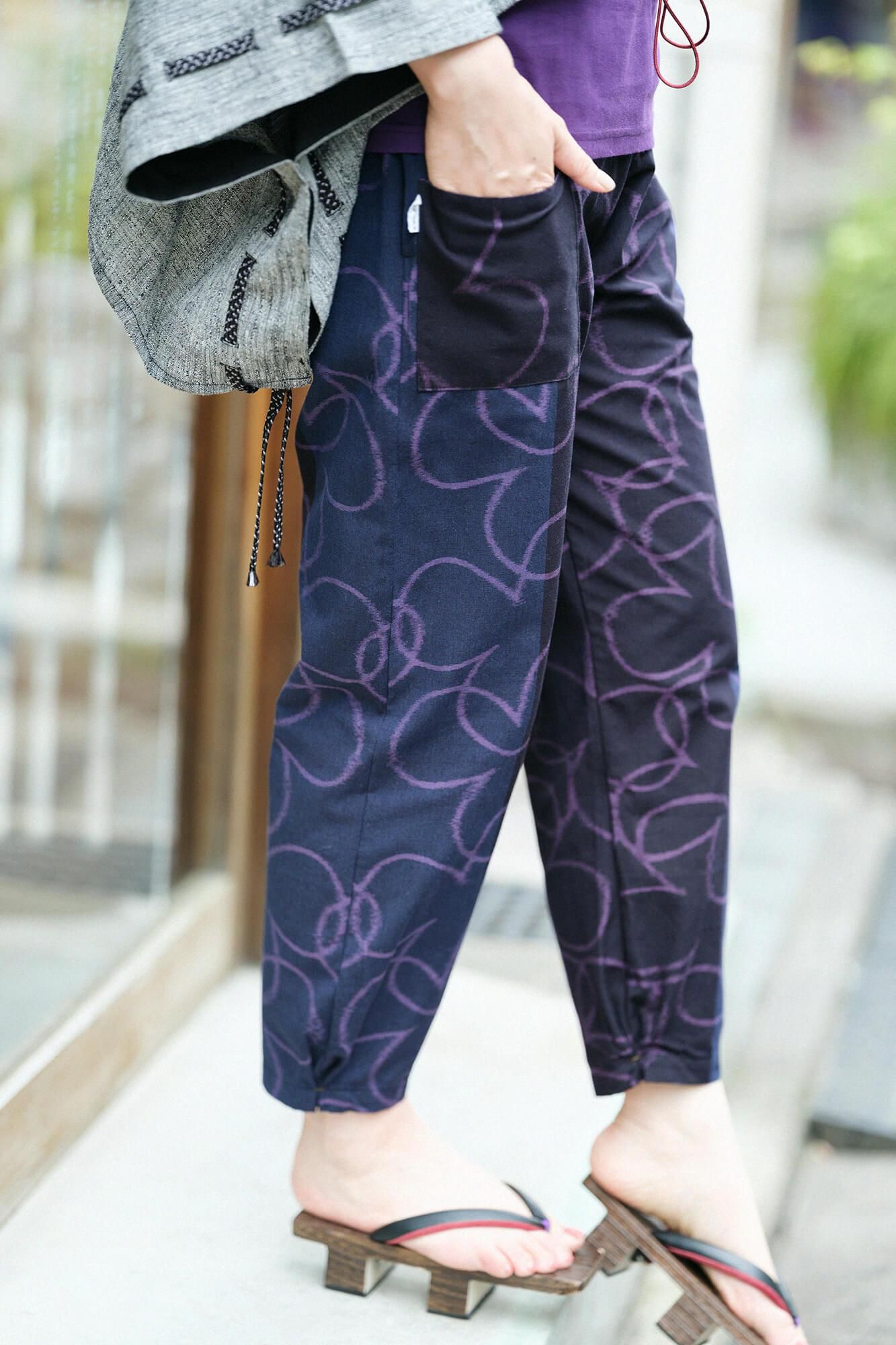 Monpe Workers Pants Kurume Kasuri Monpe / Happiness Black