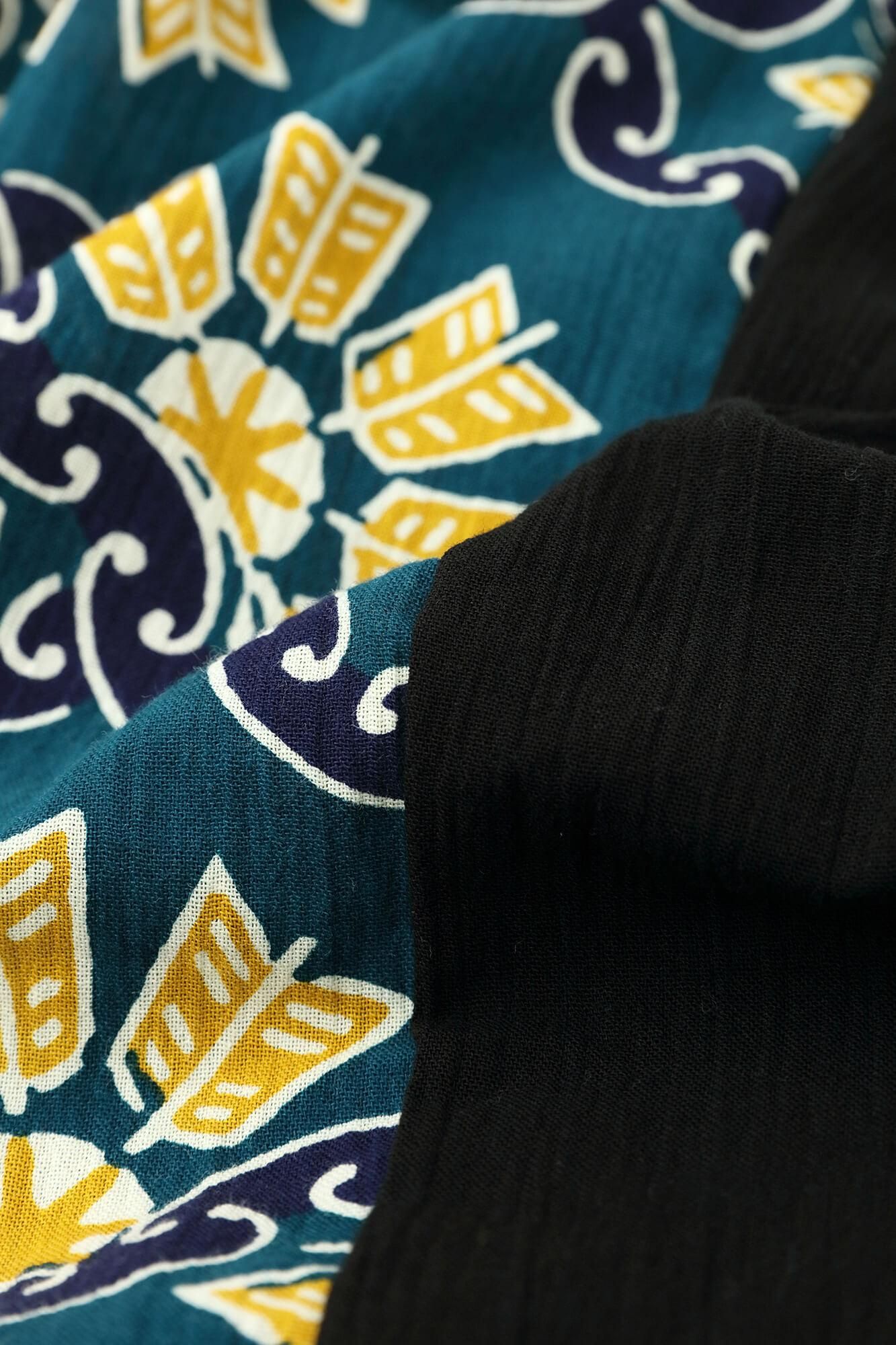 Chizimi Cotton 20/20 Wrap Harem Pants Bi-color 2.0 / Black × Continuation of Arrow Wheel-Recreation