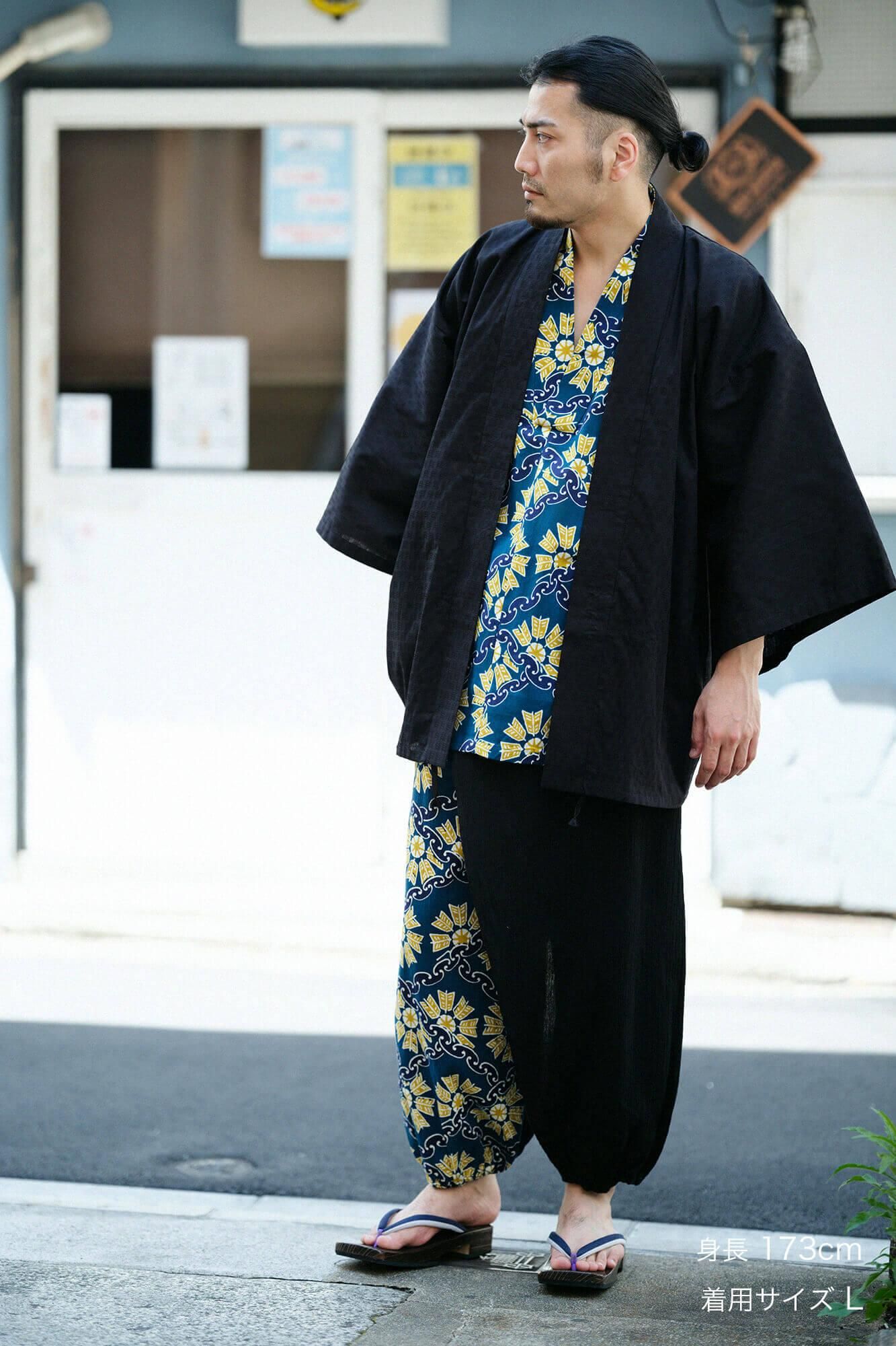 Chizimi Cotton 20/20 Wrap Harem Pants Bi-color 2.0 / Black × Continuation of Arrow Wheel-Recreation