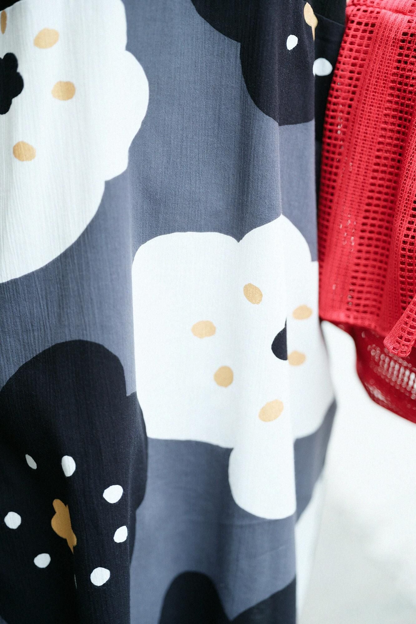 高島縮棉 20/20長方形洋裝 雙色 下襬圖案/黑色×微笑